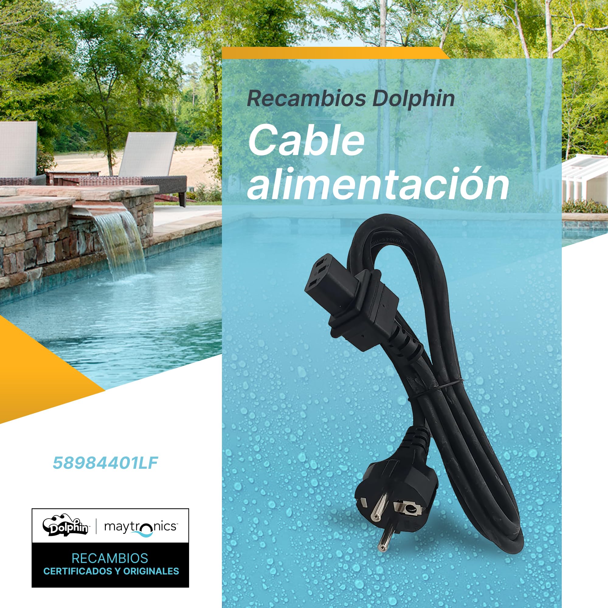 Dolphin Piezas de Recambio Originales - Cable alimentación 1,8m - Ref. Maytronics: 58984401LF