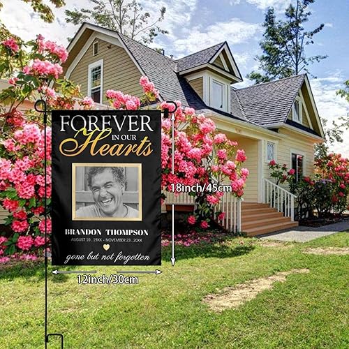 Miniatura 10 de Bandera conmemorativa personalizada, banderas conmemorativas personalizadas para jardín en memoria amorosa con nombre de foto, fecha para decoración