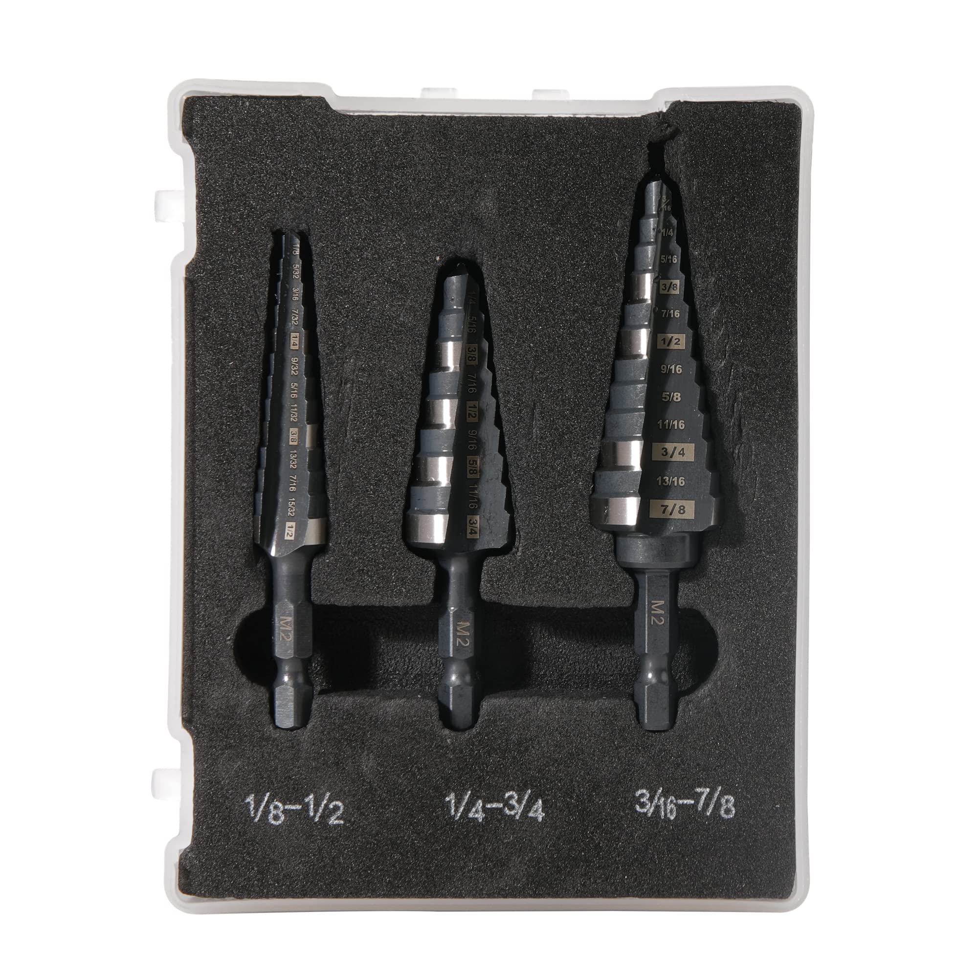 Juego de brocas escalonadas M2 HSS de cambio rápido de 1/5.1 cm, 3/10.2 cm y 7/20.3 cm para perforación de agujeros en acero inoxidable, cobre, aluminio, madera, plástico