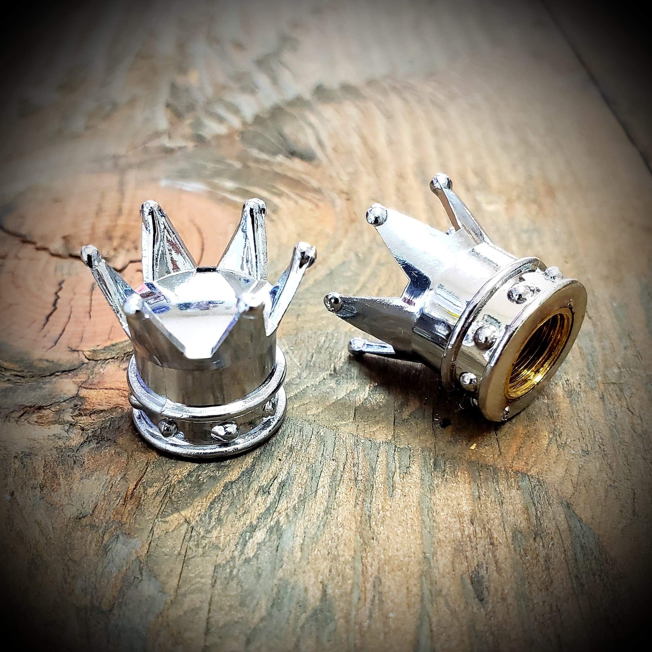Kustom KapzChrome Crown Tire Valve Cap Pair Motorcycle ATV Compatible with Harley Truck Hotrod Cycle Trailer rv