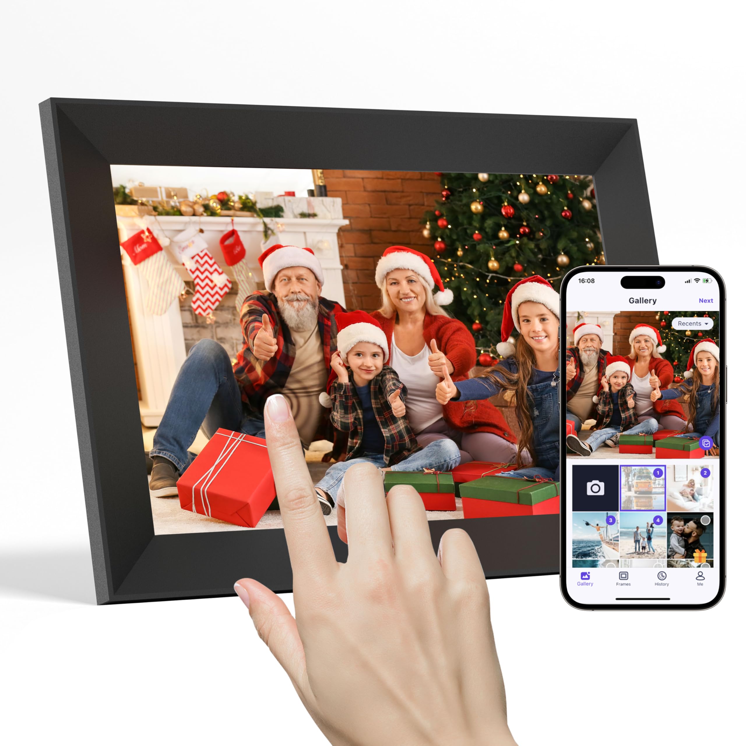 Cornice digitale WiFi da 10,1 pollici con memoria da 16 GB, touch screen HD 1280 x 800 IPS, cornice digitale nera, touchscreen IPS HD, rotazione automatica, condivisione istantanea di foto e