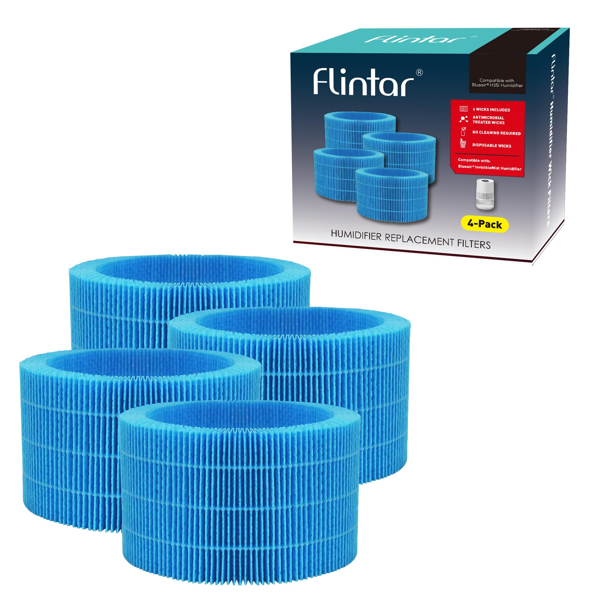 Flintar H35i Humidifier Replacement Wick Filters, Compatible with Blueair H35i Smart Evaporative Humidifier, 4-Pack