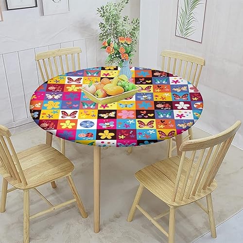 Vista 40 de Mantel redondo abstracto ajustado con borde elástico, estampado de flores, estampado tradicional, de poliéster, se adapta a mesa redonda de 36