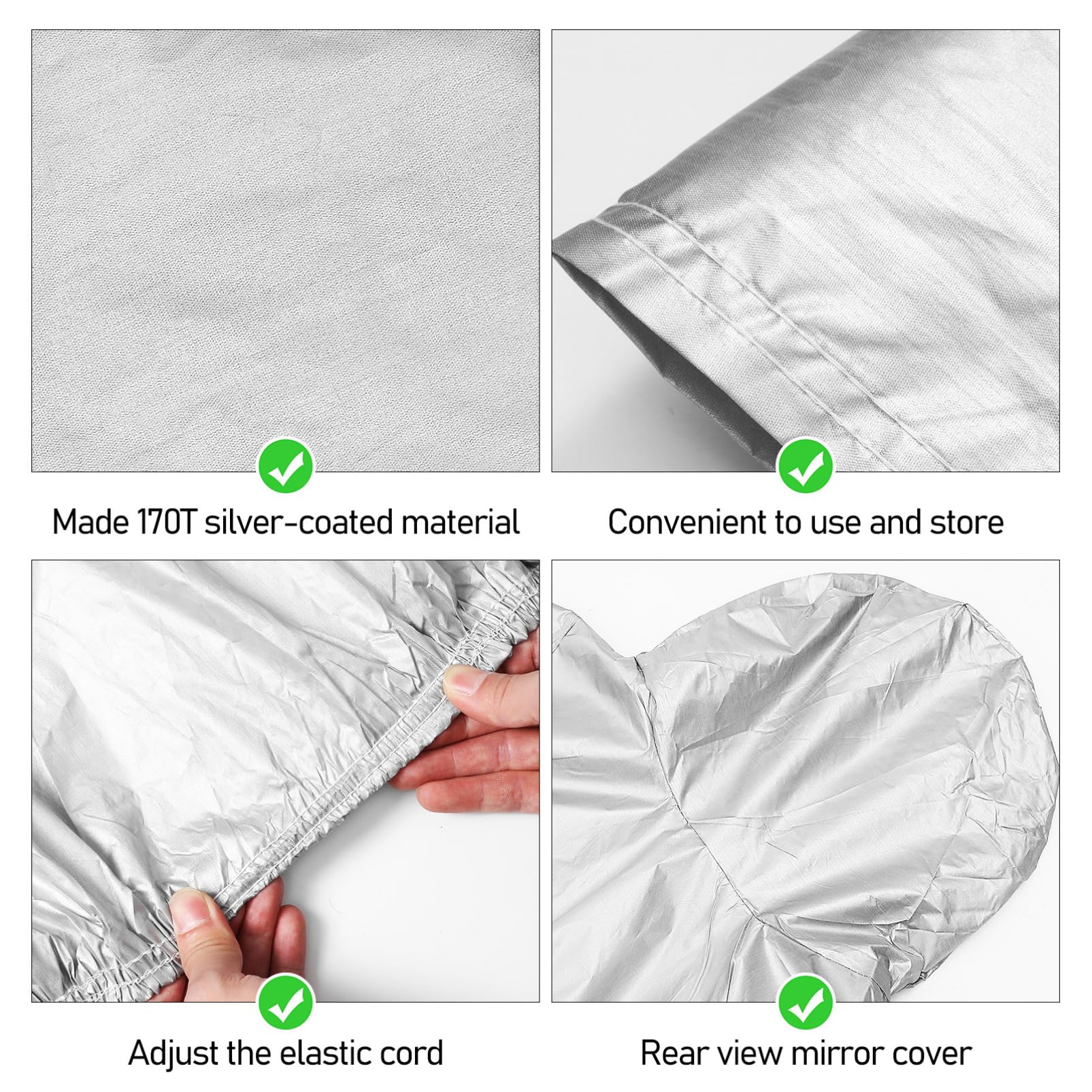 ULTECHNOVO 170t Outdoor Car Cover XL Silver Coated Protector for Snow Wind Protection Versatile Weather Automobile Cover for — view 2