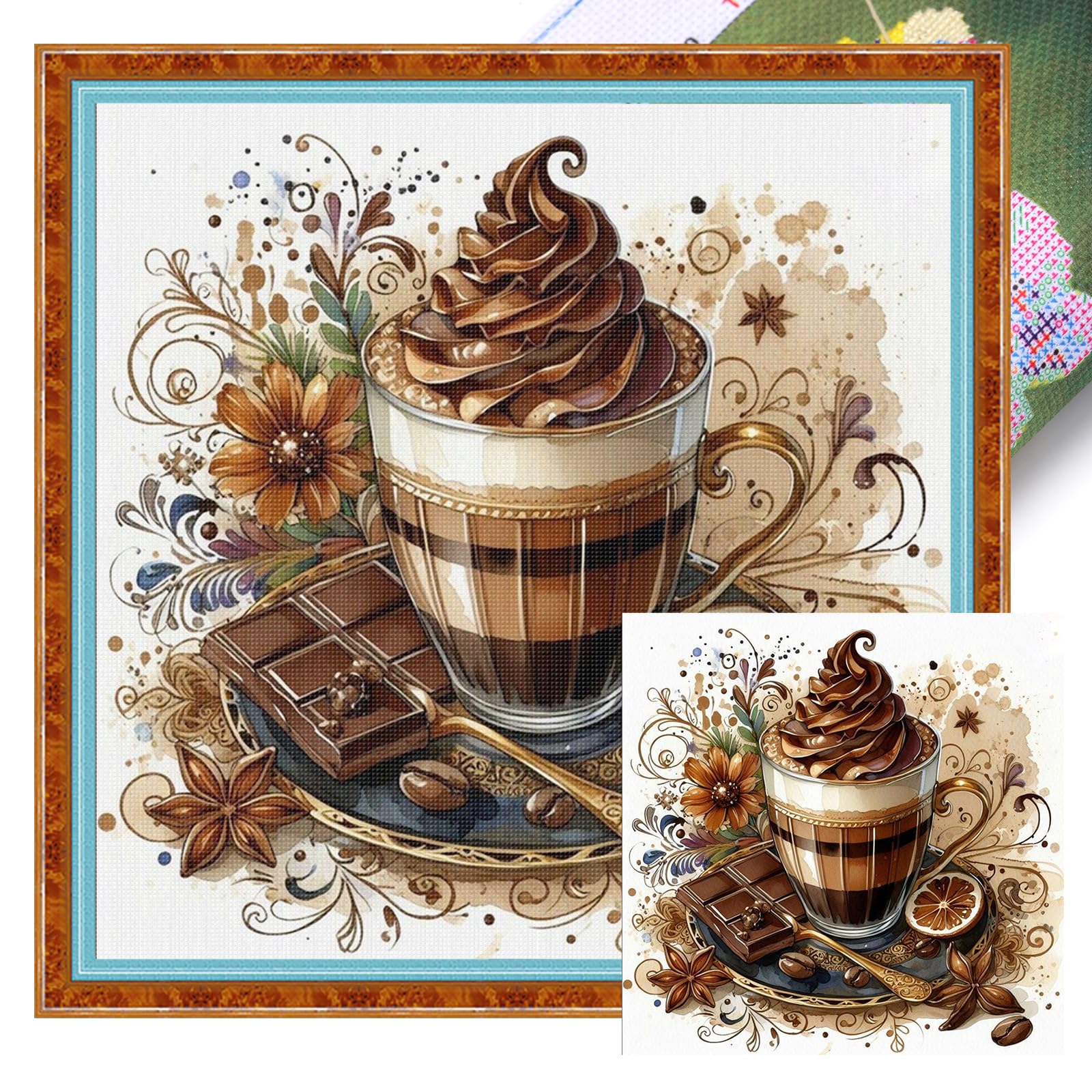 POETRYDRAW Hot Cocoa Full 14CT DIY Stamped Embroidery Needlepoint Starter Kits for Adults Home Decor Cross Stitch Art and Crafts Kits 15.75x15.75in