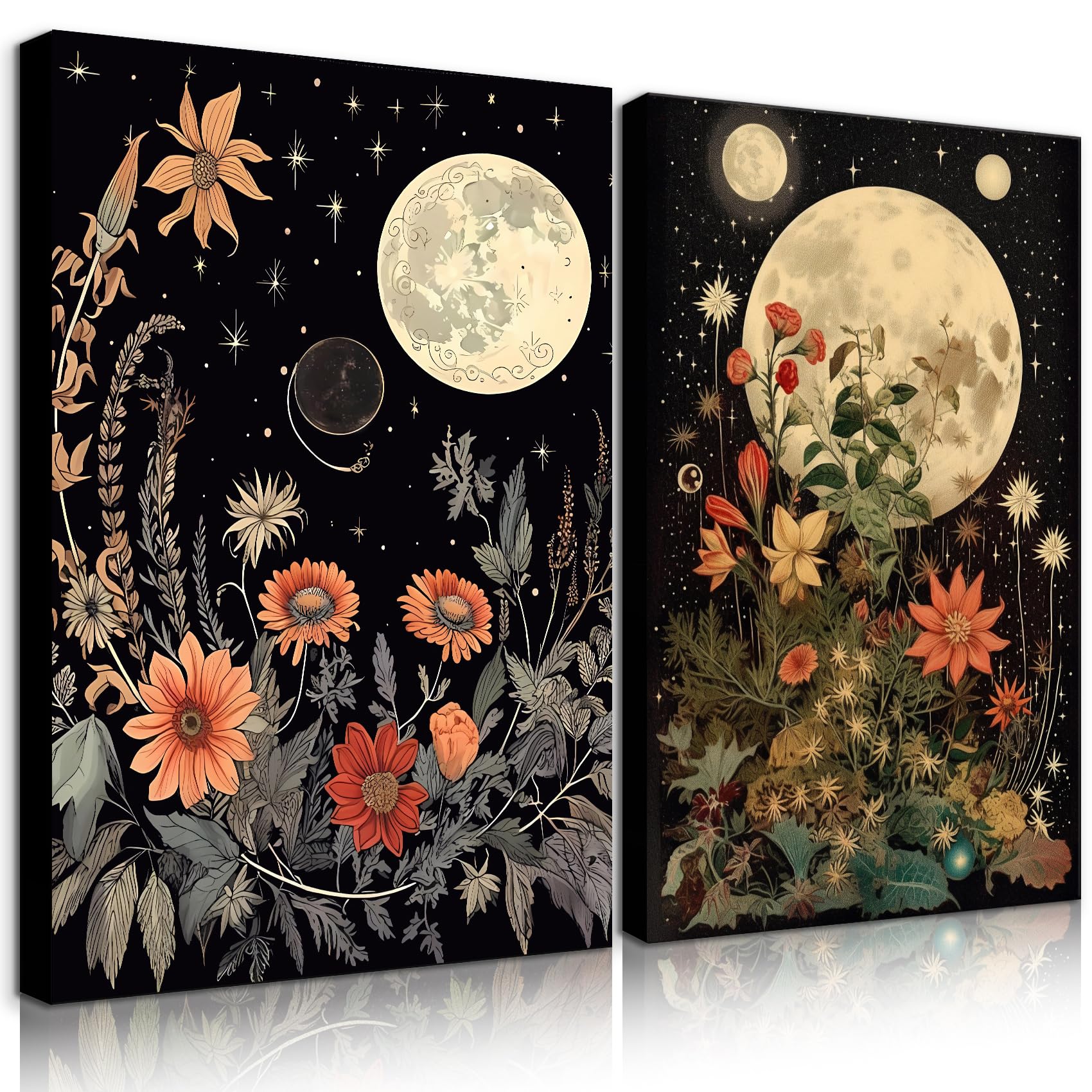 Amazon.com: BJVJKSU Vintage Moon Flowers Wall Art Retro Celestial