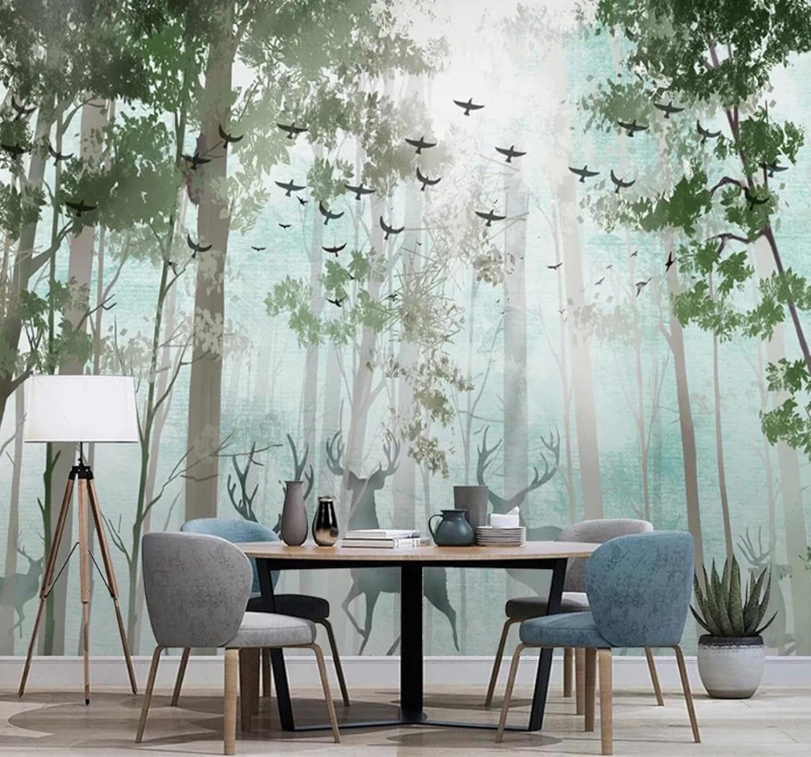 Xlming 400Cm×280Cm(B×H) Fresh Green Forest Moose Landscape 3D Wallpaper Luxury Home Dining Decor Paste Sofa Living Room The Wall For Bedroom Mural-400Cm×280Cm