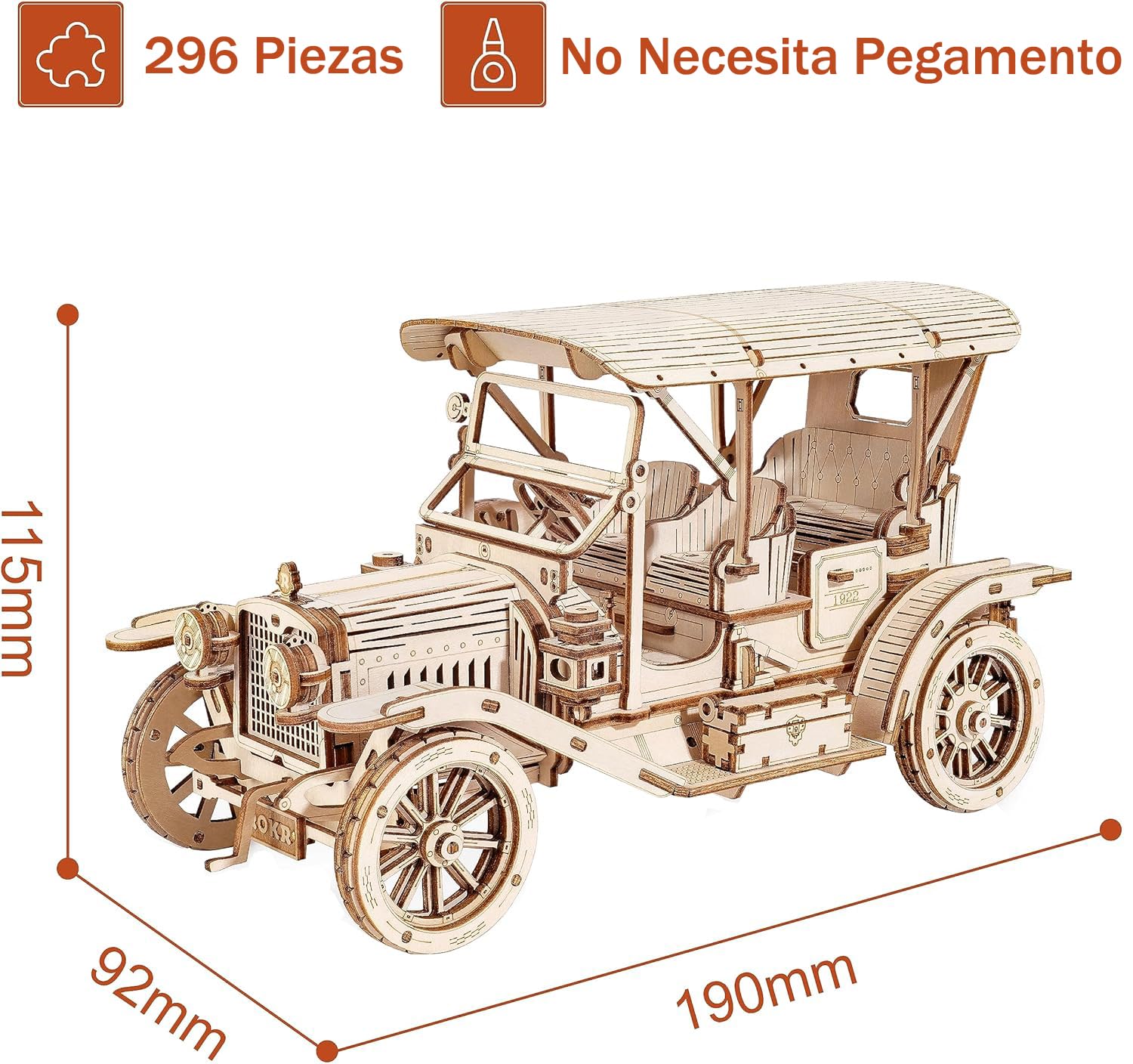 ROKR Puzzle 3D Madera Maqueta de Madera para Construir Coche para Niños Adultos, Kits de Modelismo Regalos de Cumpleaños, Vintage Car