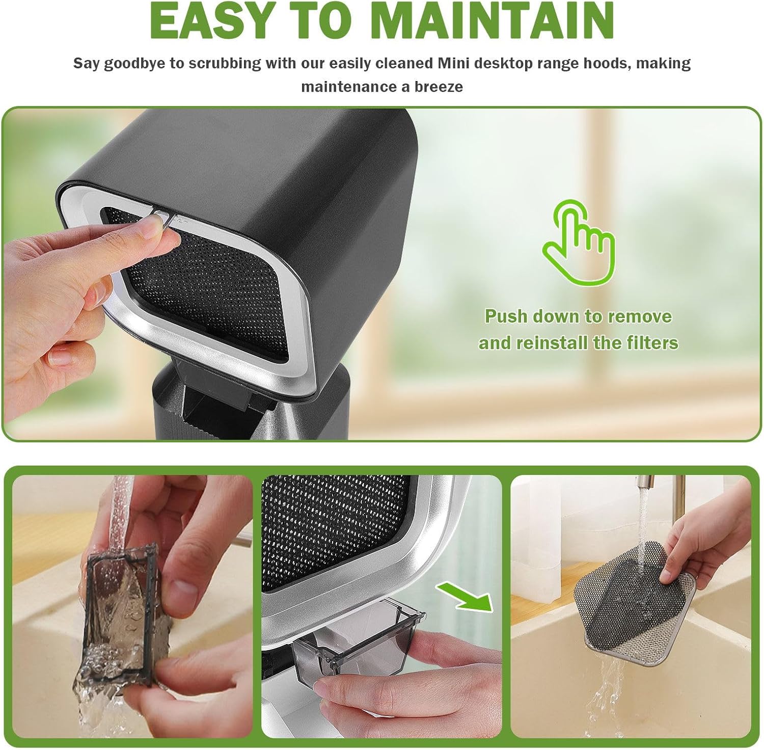 Portable Range Hood, Mini Desktop Range Hoods, 2 Speed Retractable Portable Kitchen Exhaust Fan with Detachable Aluminum Filter Oil Collection Cup for Indoor BBQ, Hot Pot, RV Cooking Smoke Extraction