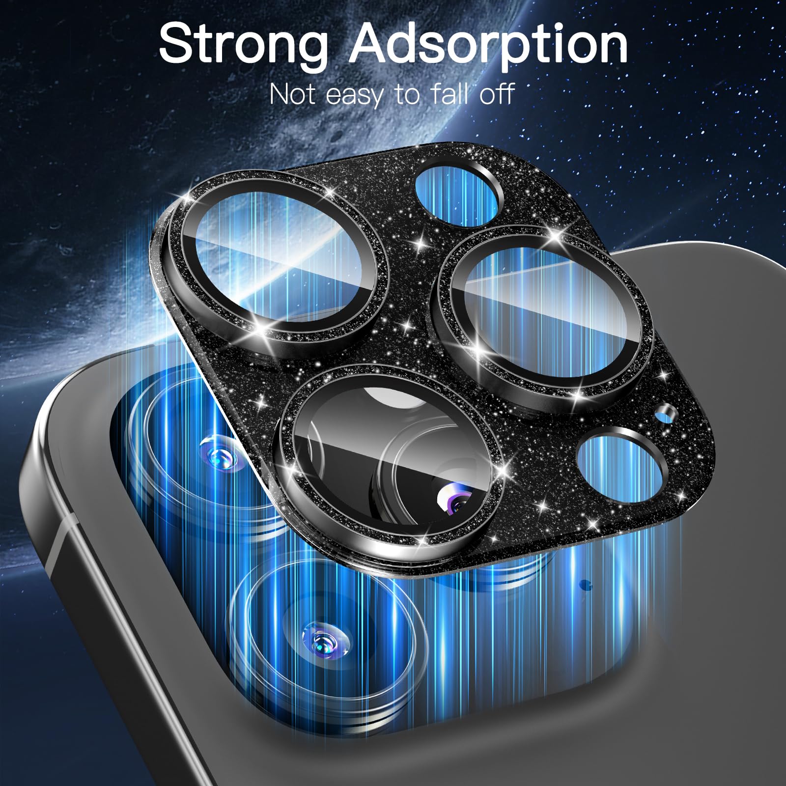 [2-pak Bling ochrona obiektywu aparatu fotograficznego do iPhone 13 Pro / 13 Pro Max z hartowanym szkłem 9H, płytą z aluminium lotniczego, metalowym pierścieniem, kołem nocnym, przejrzystość