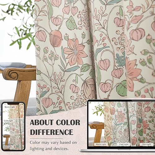 Miniatura 8 de jinchan Cortinas de Guardería 95% Blackout Rosa 63 Pulgadas de Largo Cortinas Florales para Habitación de Niñas, Cortinas de Estilo Granja para Sala