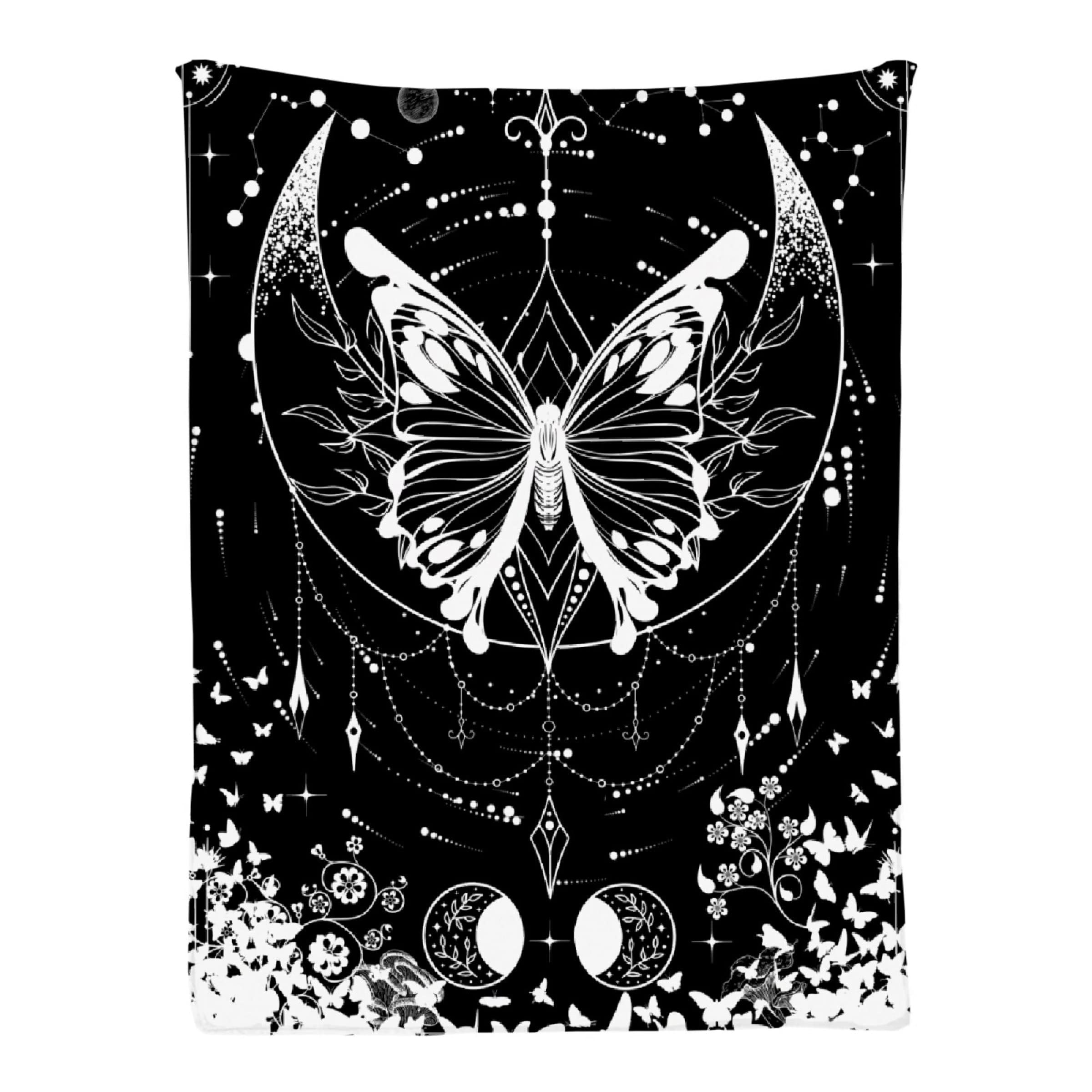 Ottoy Moon Butterfly Moth Flowers Super Soft Micro Fleece Blankets Quilt Plush Lightweight Dual-Sided Decorative Couch, Sofa, Travel, Lap, Bed Throw Blanket,60