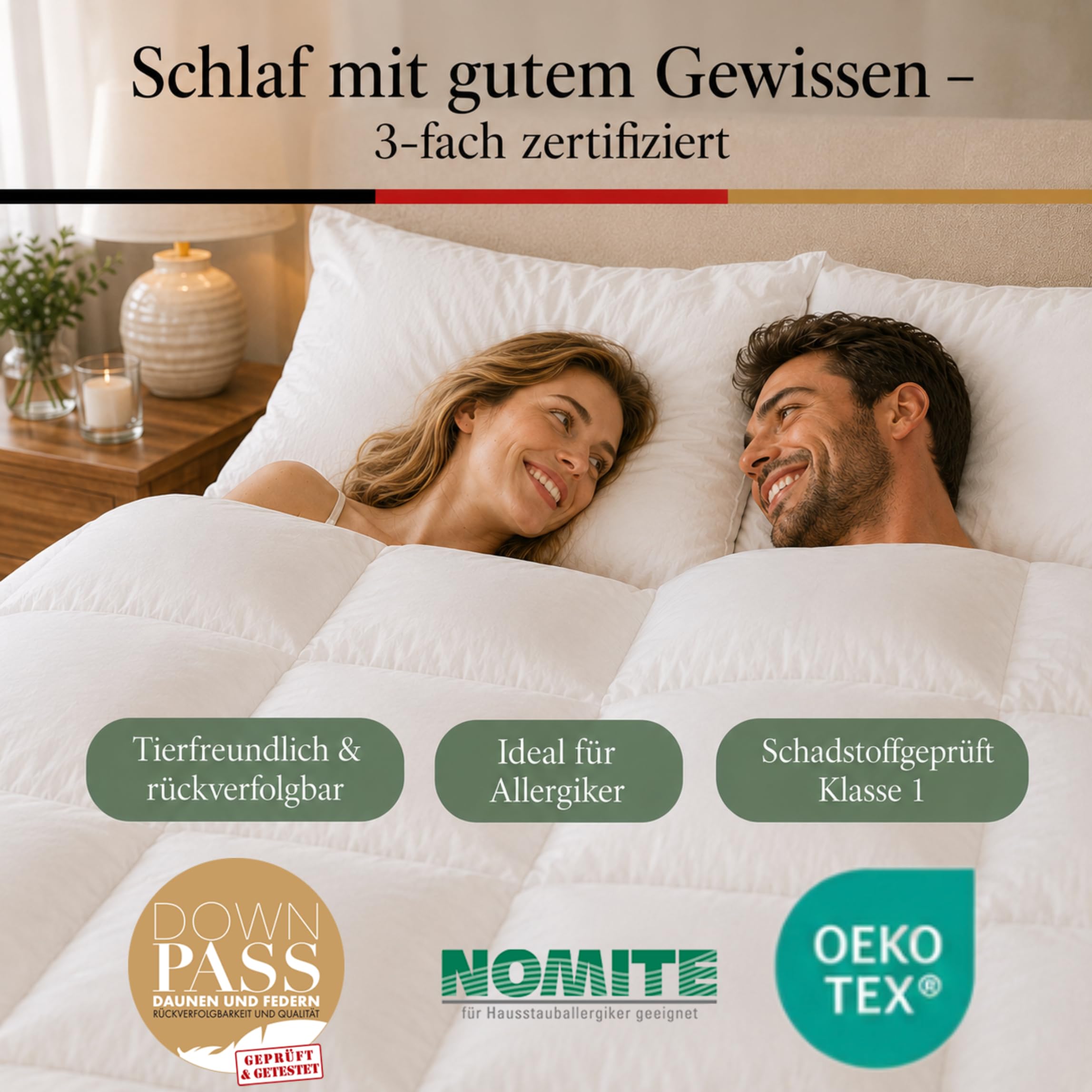 Haber Natur Daunendecke 135x200 -90% Daunen Ganzjahresdecke Made in Germany | 4-Jahreszeiten-Bettdecke mit 90% Daunen statt Federfüllung: leicht, warm, für Allergiker. 624g, Downpass, OEKO-TEX, Nomite