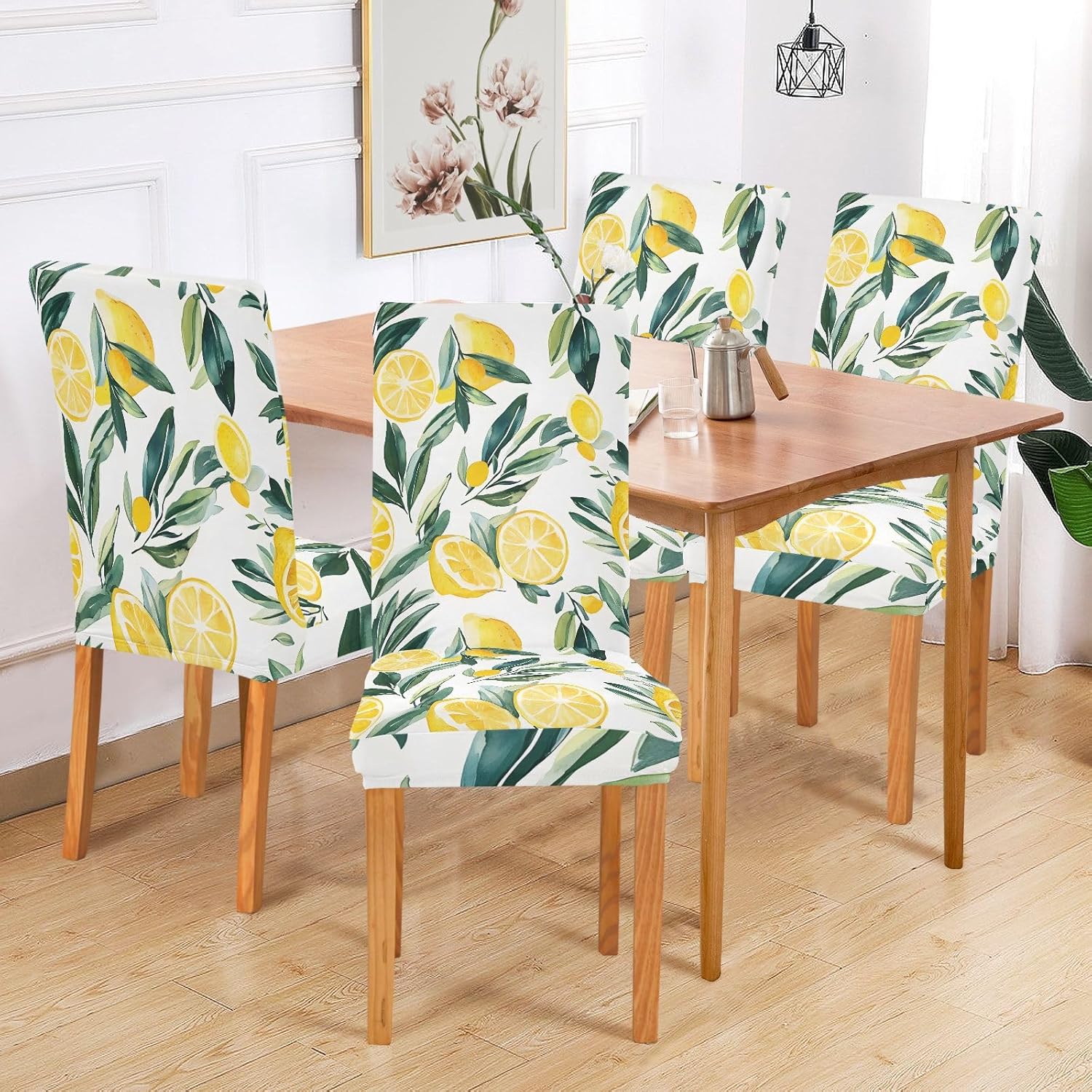 ALAZA Chair Covers for Dining Room, Lemon Grass Pattern Stretch Chair Cover Sets Chair Protector Removable Washable for Ktichen Restaurant Hotel