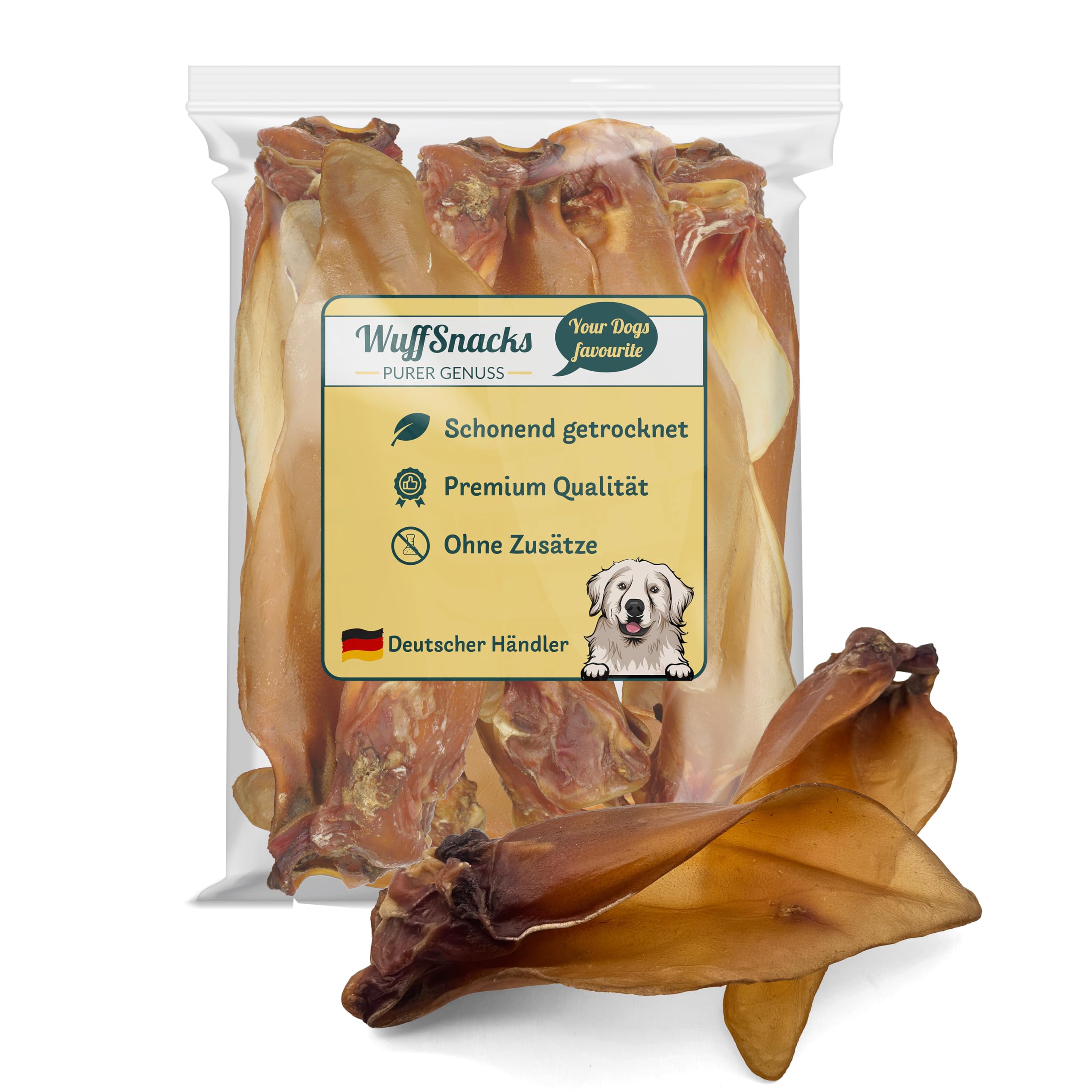 Lot de 50 oreilles de bœuf avec coquillage pour chiens - Naturelles et de qualité supérieure - Faible en gras et en protéines - Article à mâcher pour les soins dentaires de Wuffsnacks
