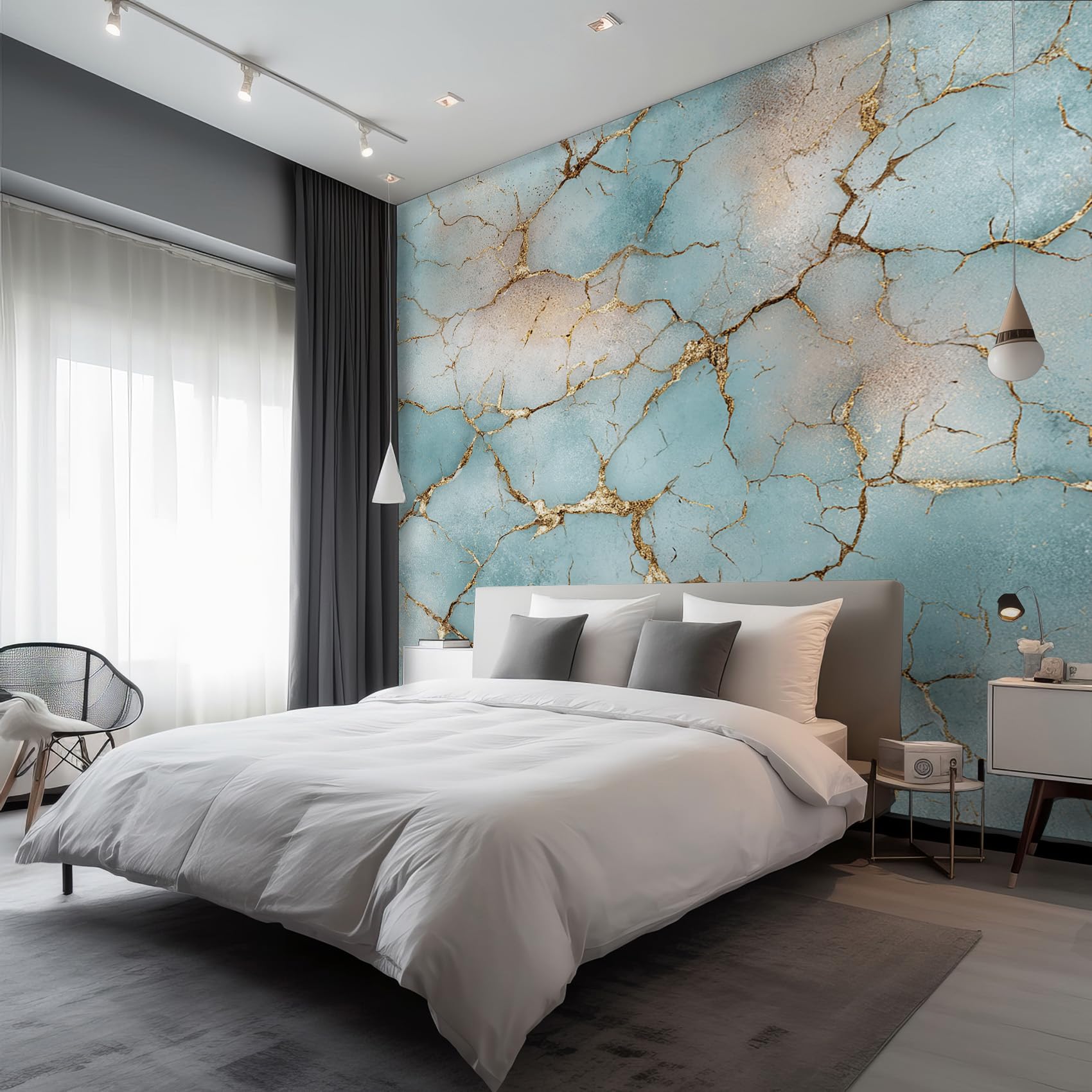 Marble Wallpaper Blue Gold, Marble Texture Wall Paper for Bedrooms, Home Decor Photo Wallpaper for Living Room 400x280 Non-Woven Wall Mural W&38