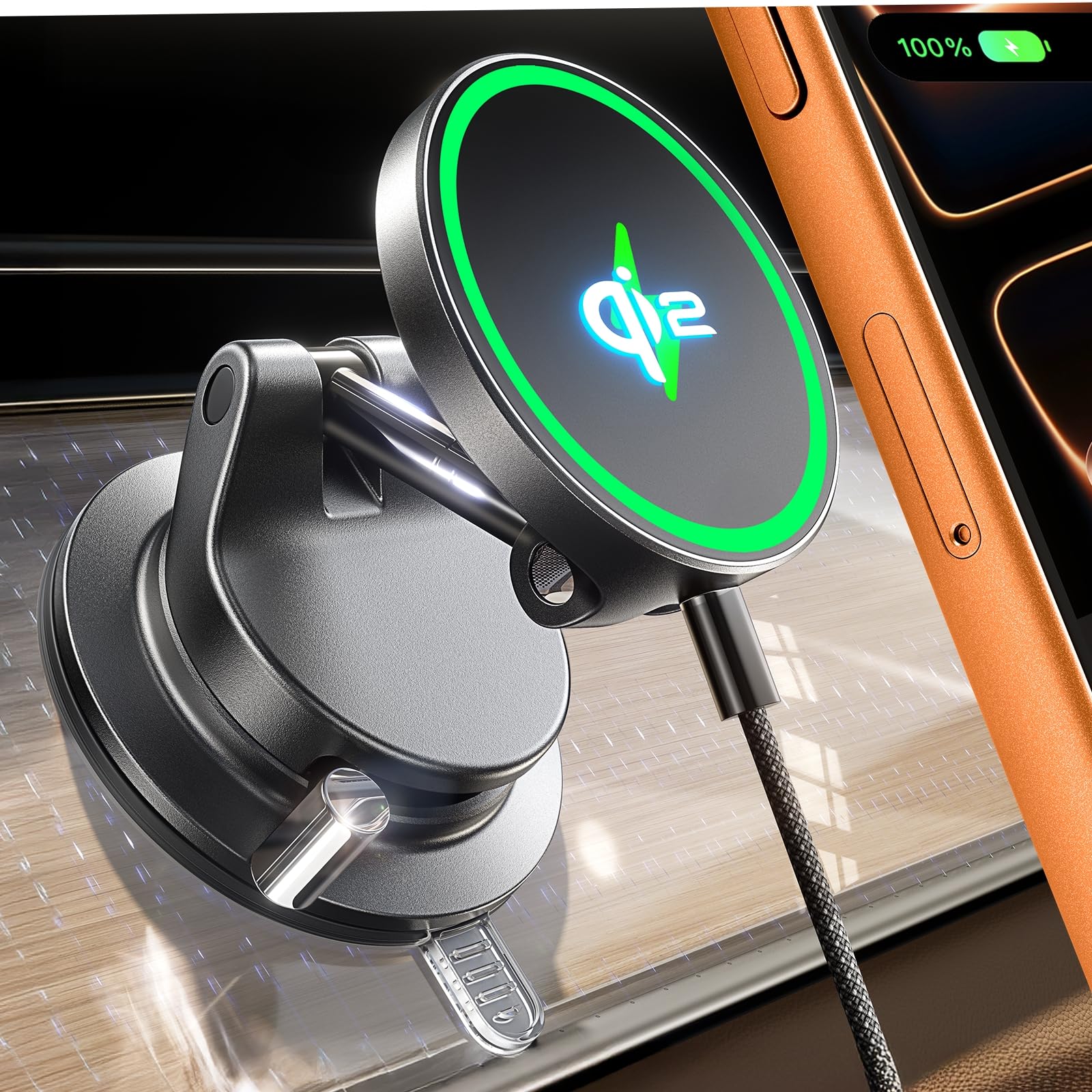 LISEN Qi2 15W Magsafe Car Mount Charger 2026 Upgraded Suctionpro Wireless Car Charger Suction Cup Phone Holder Vacuum
