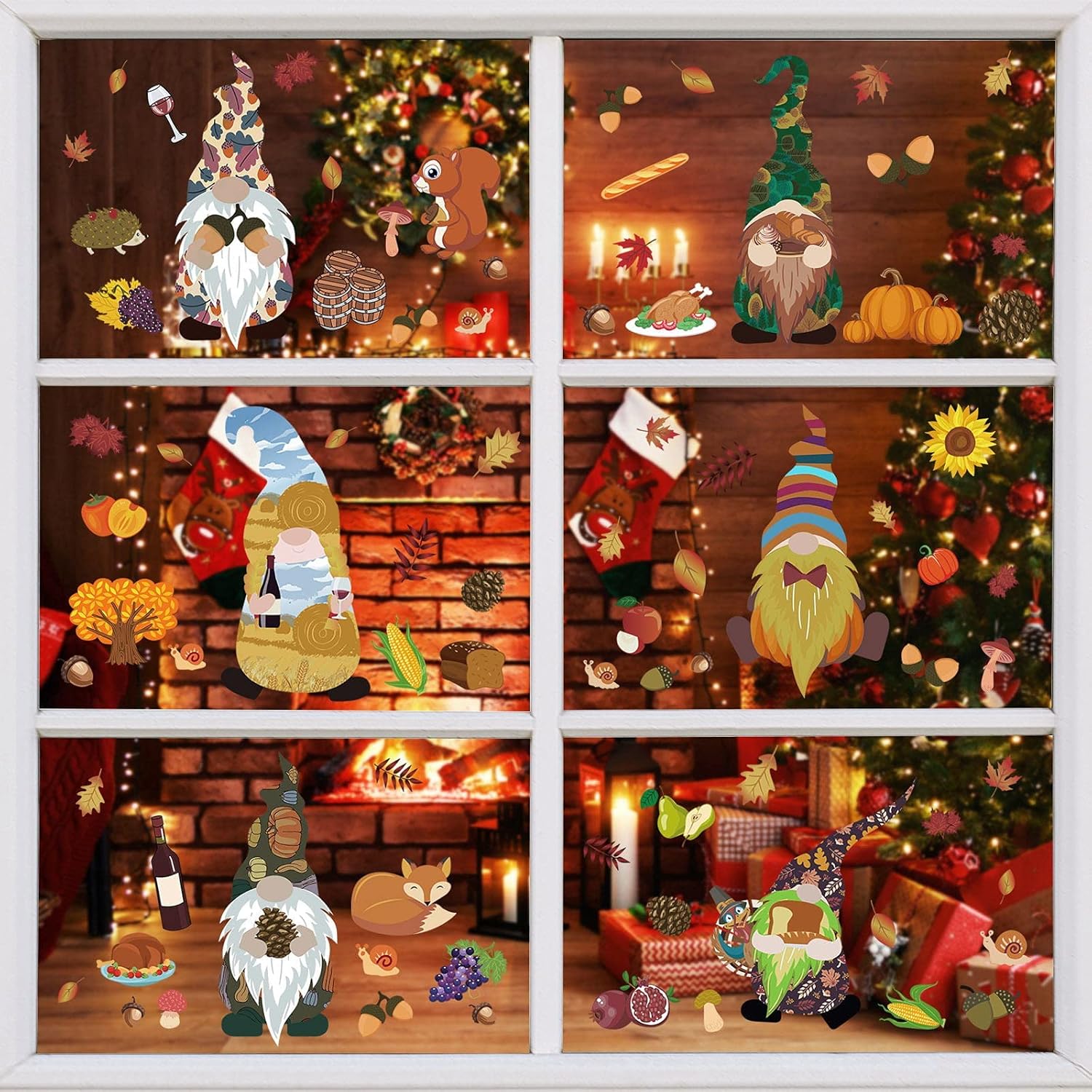 Pegatinas para ventana de otoño autoadhesivas sin pegamento 9 hojas, pegatinas para día de Gracias, decoración reutilizables, decoración otoñal para ventanas, espejos y habitaciones infantiles