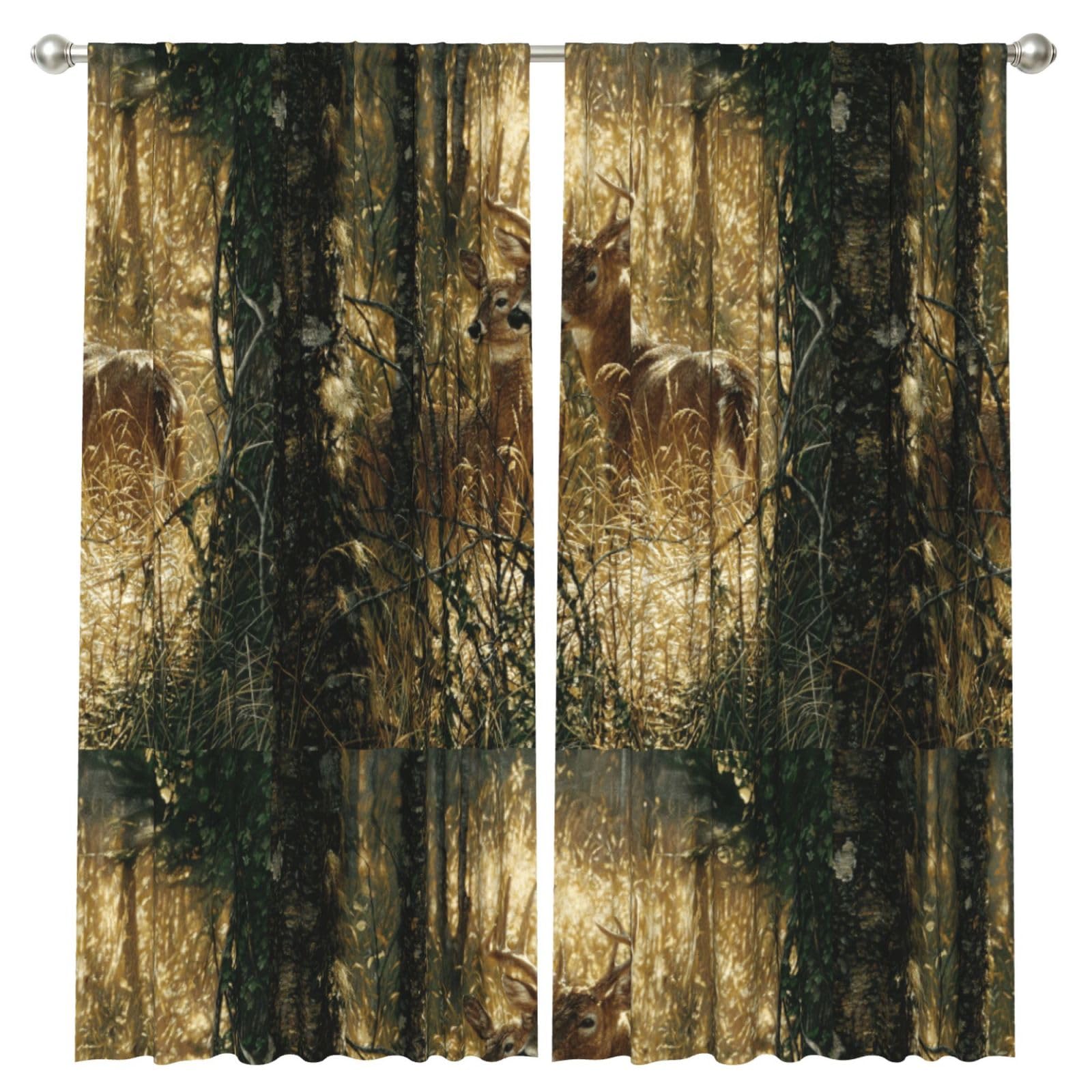 InOmak Print Nature Wild Animal Deers, 2 Panels Window Curtains 52 x 84 Inch Blackout Curtains for Living Room Bedroom