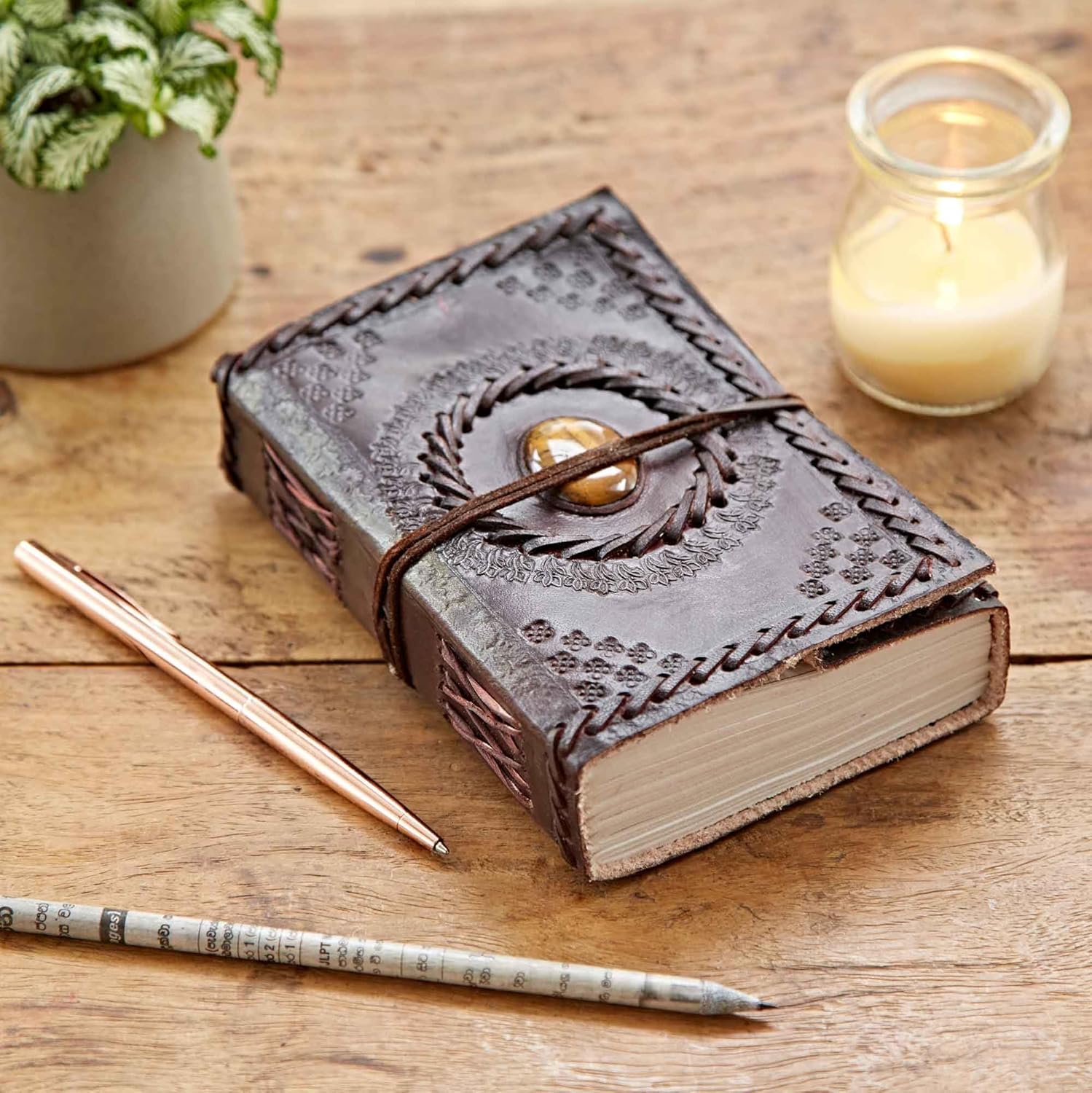 Paper High Indra Medium Stitched and Embossed Stoned Leather Journal 110 x 160 mm
