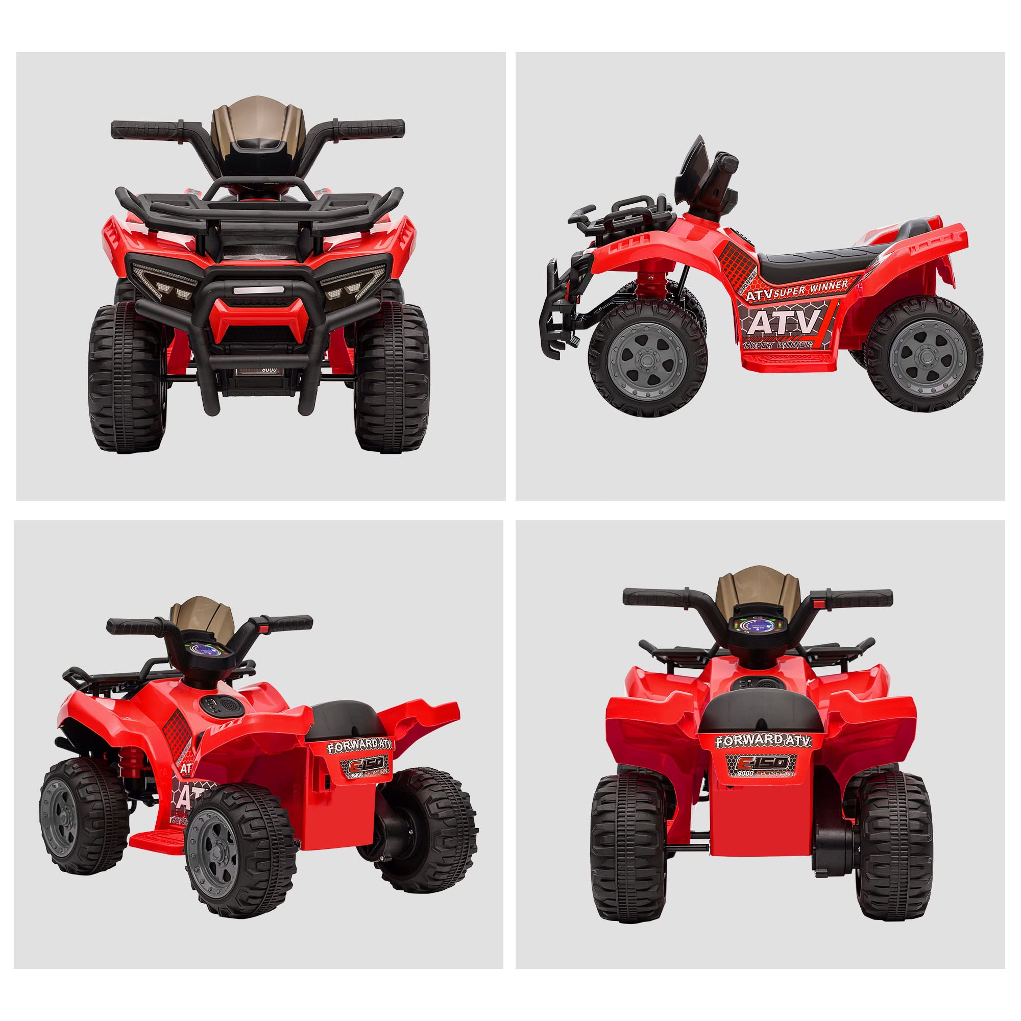 HOMCOM Quad Elettrico per Bambini con Batteria Ricaricabile 6V, Pulsante Acceleratore, Età 18-36 Mesi, 70x42x45cm, Rosso