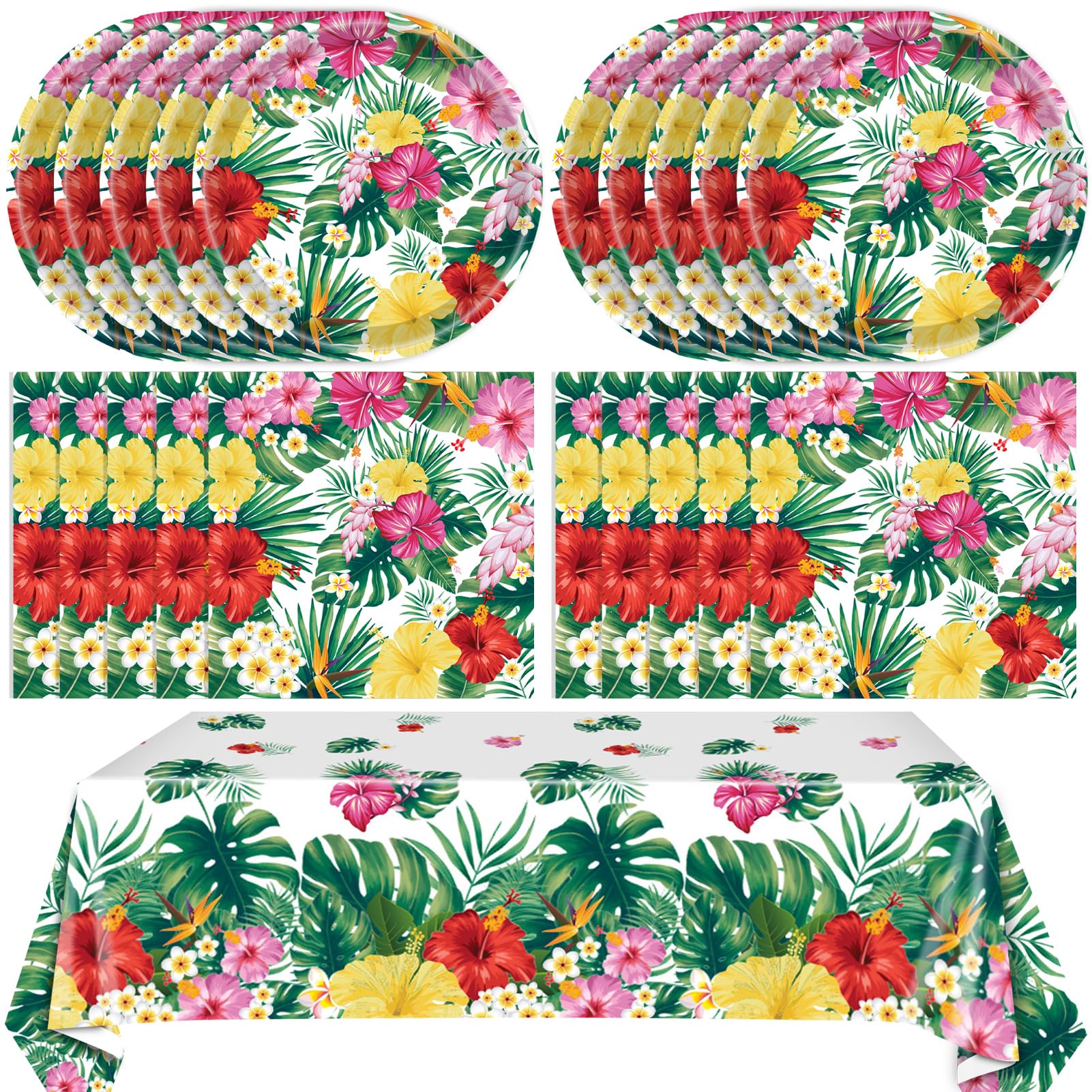 41PCSHawaiia Birthday Party Decoration Tropical Luau Themed Disposable Tableware Set Including Plates Napkins Tablecloths for Baby Shower Summer Beach