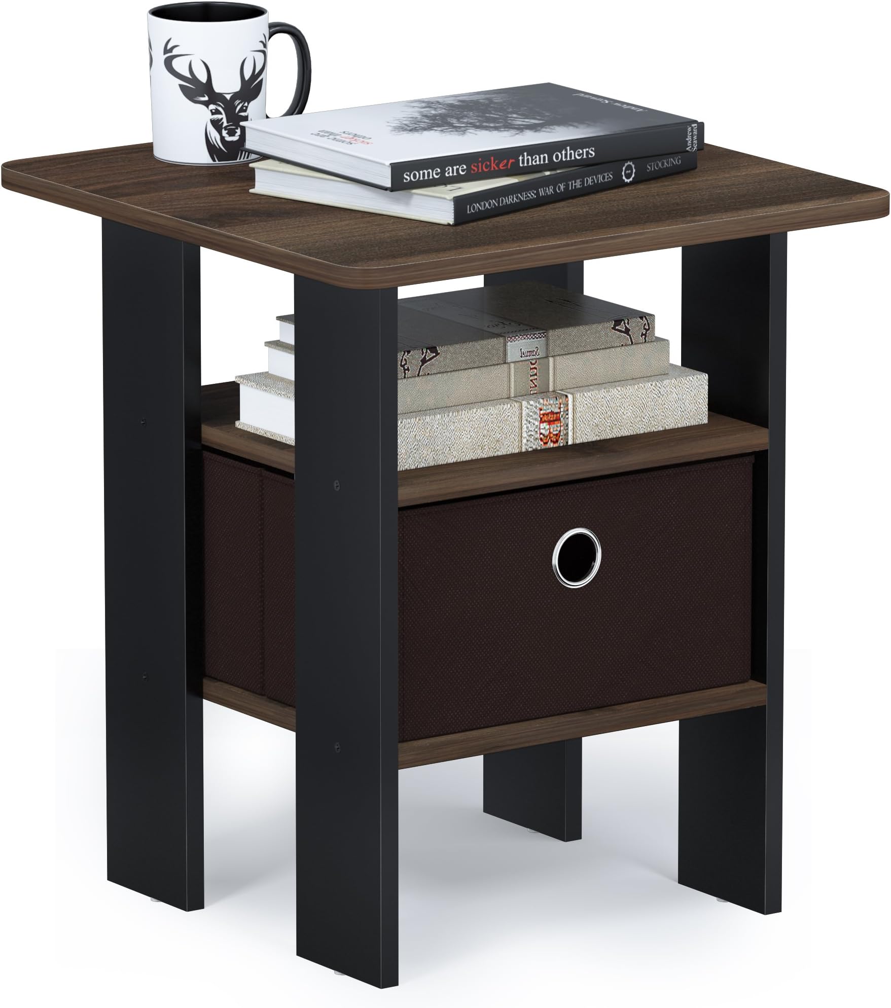 Furinno ANDREY Side Table, End Table, Night Stand with Open Shelves and Stora...