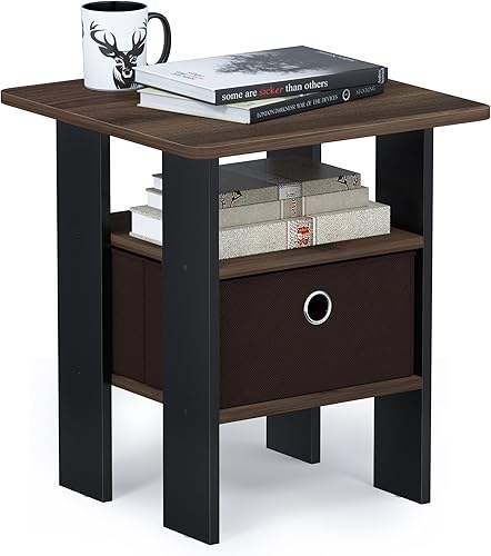 Miniatura 158 de Furinno - Colección Dario - Mesa auxiliar / mesita de arrime / mesita de noche / mesita de luz con cajón, paquete de 1, color expreso/marrón