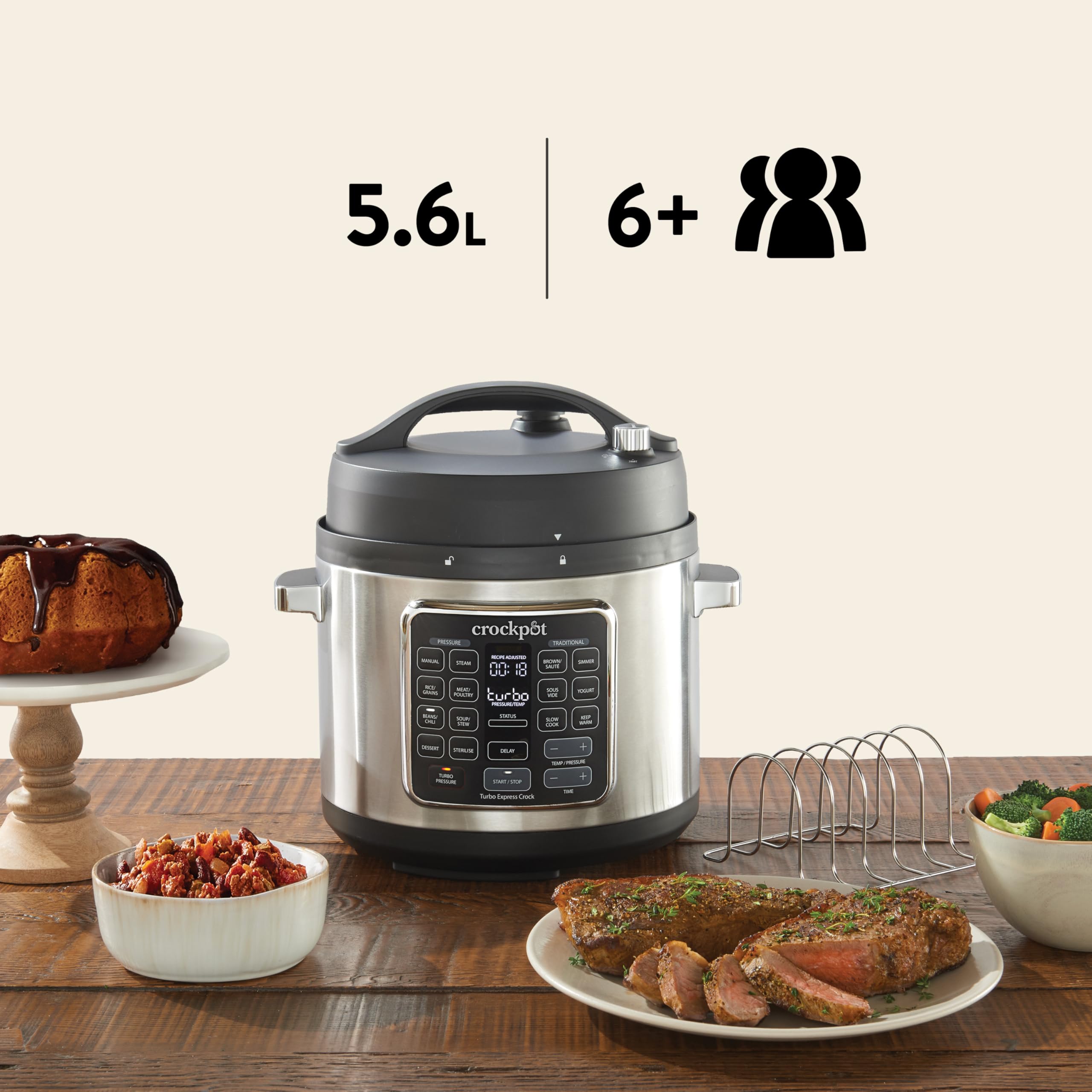 Crockpot Turbo Express Multikocher | 5,6 l (mehr als 6 Personen) | 14-in-1-Zubereitungsmöglichkeiten | SchongarerDampfreinigerSchnellkochtopf & mehr |CSC062X