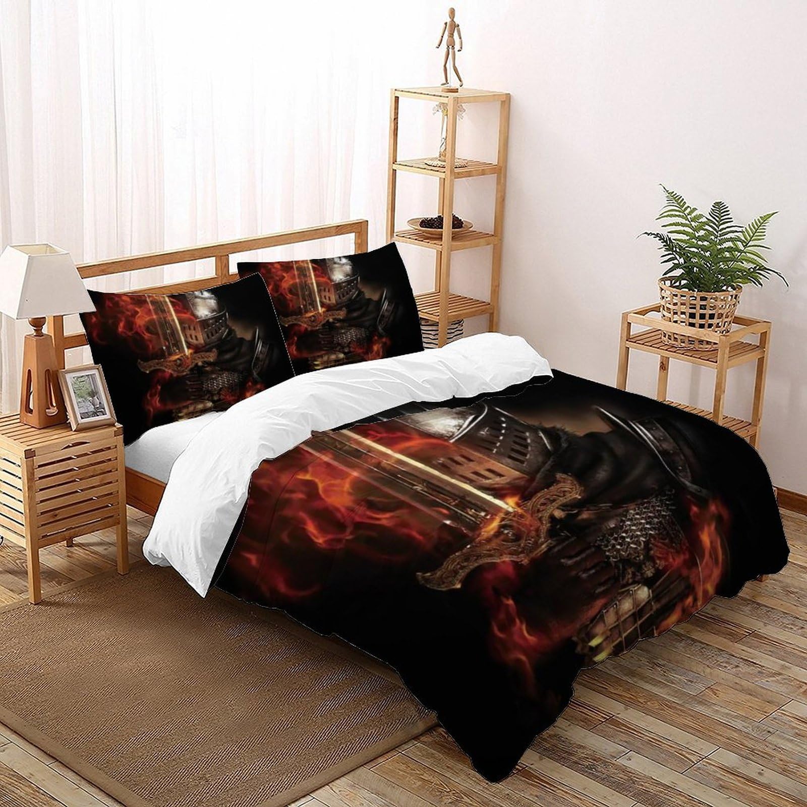 Housse de couette chevalier flamme pour transformer une chambre double ado au style gothique