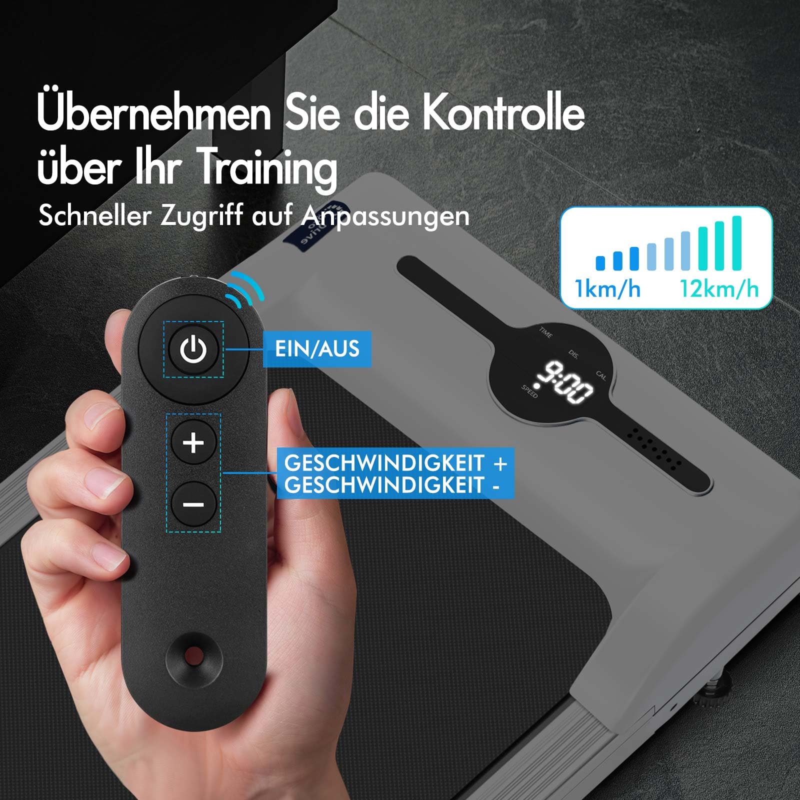 BLACK LORD Laufband, Walking pad 9/12/16 km/h, Laufmattemit/ohne 9% Steigung, unter dem Schreibtisch,tragbar, leise, LED-Display, App, 120/130/140 kg Belastbarkeit, Zuhause und Büro, 2,2/3,0/3,2 PS