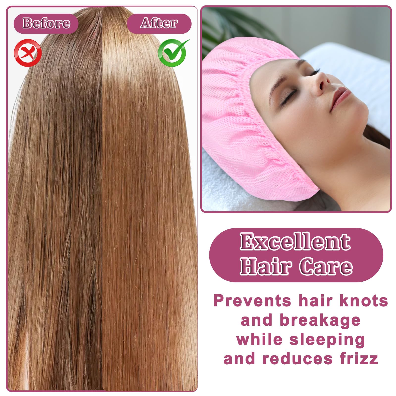 TIESOME Rete per capelli per dormire 4 pezzi Bonnet Sleep Cap regolabile per donne