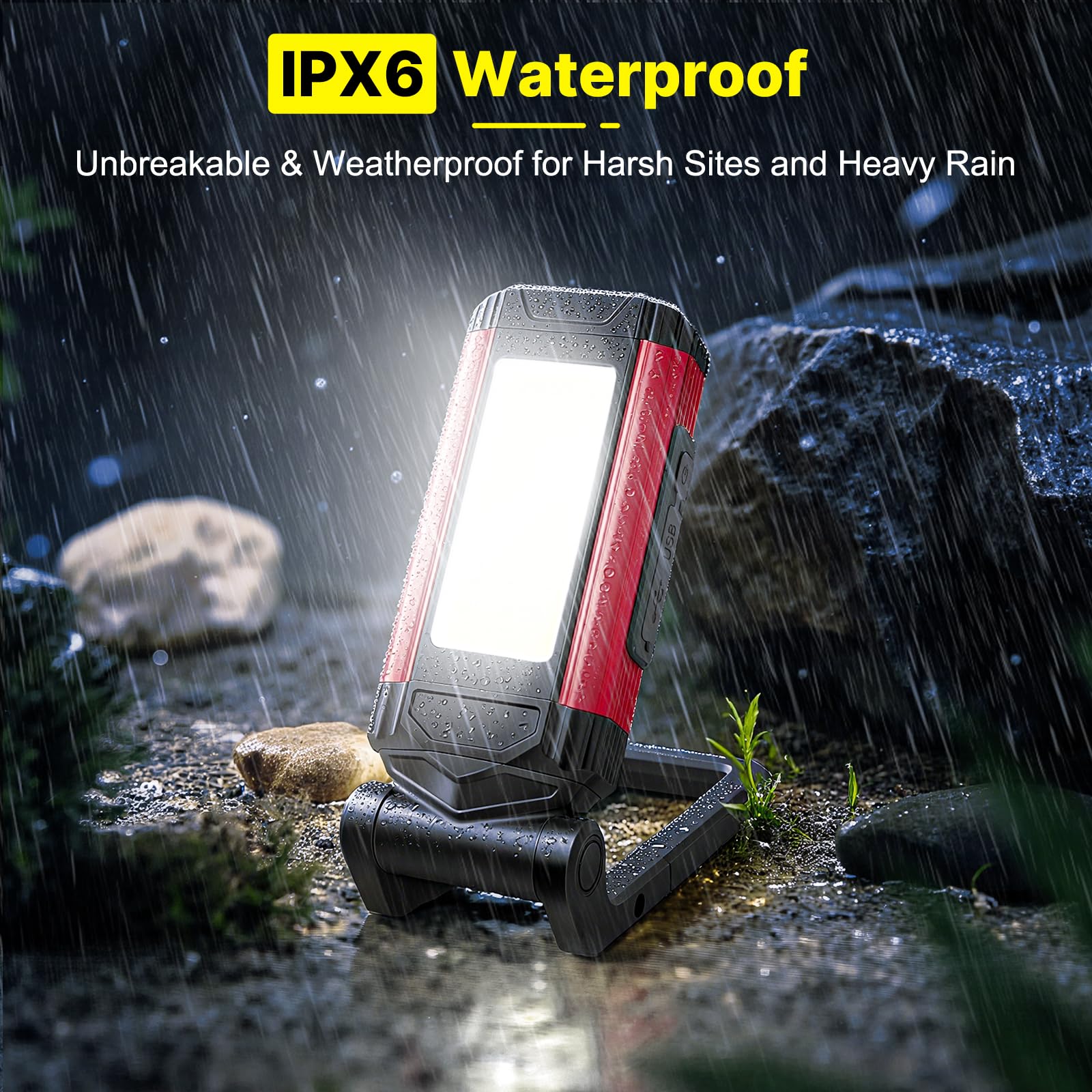 Lampe Travail Led Rechargeable, Baladeuse Led Mecanicien, Lampes d'inspection, Lampe Atelier CoB, Support Rotatif et Crochet Magnétique Pliable, Idéal pour Réparations, Camping Les Urgences, 2 Pièce