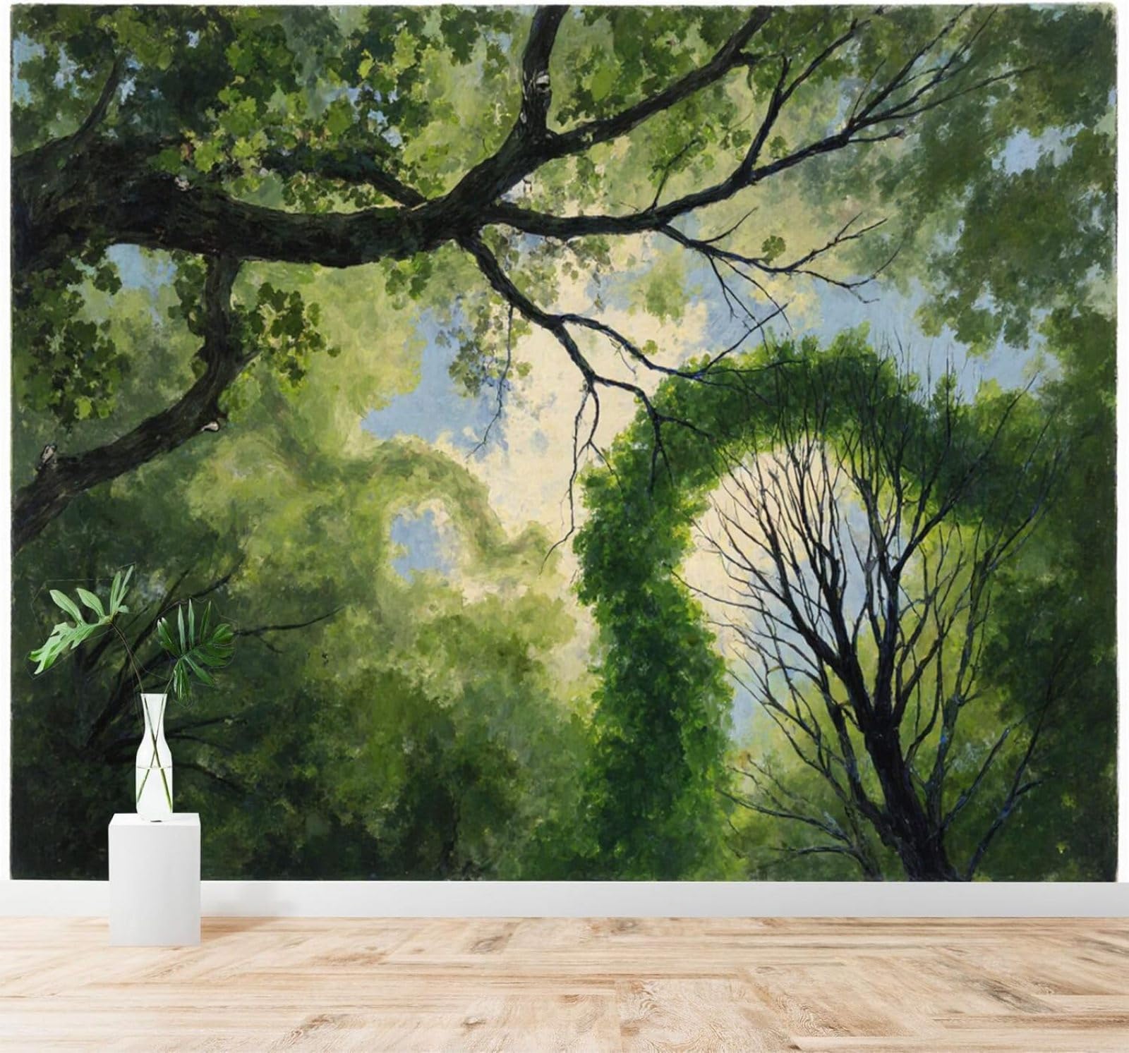 XLMING Fresh Green Forest Sunlight Branches 3D Wallpaper Silky Texture Home Study Office Grey Dining Room Sofa Bedroom Living Room TV Backdrop-250cm×170cm