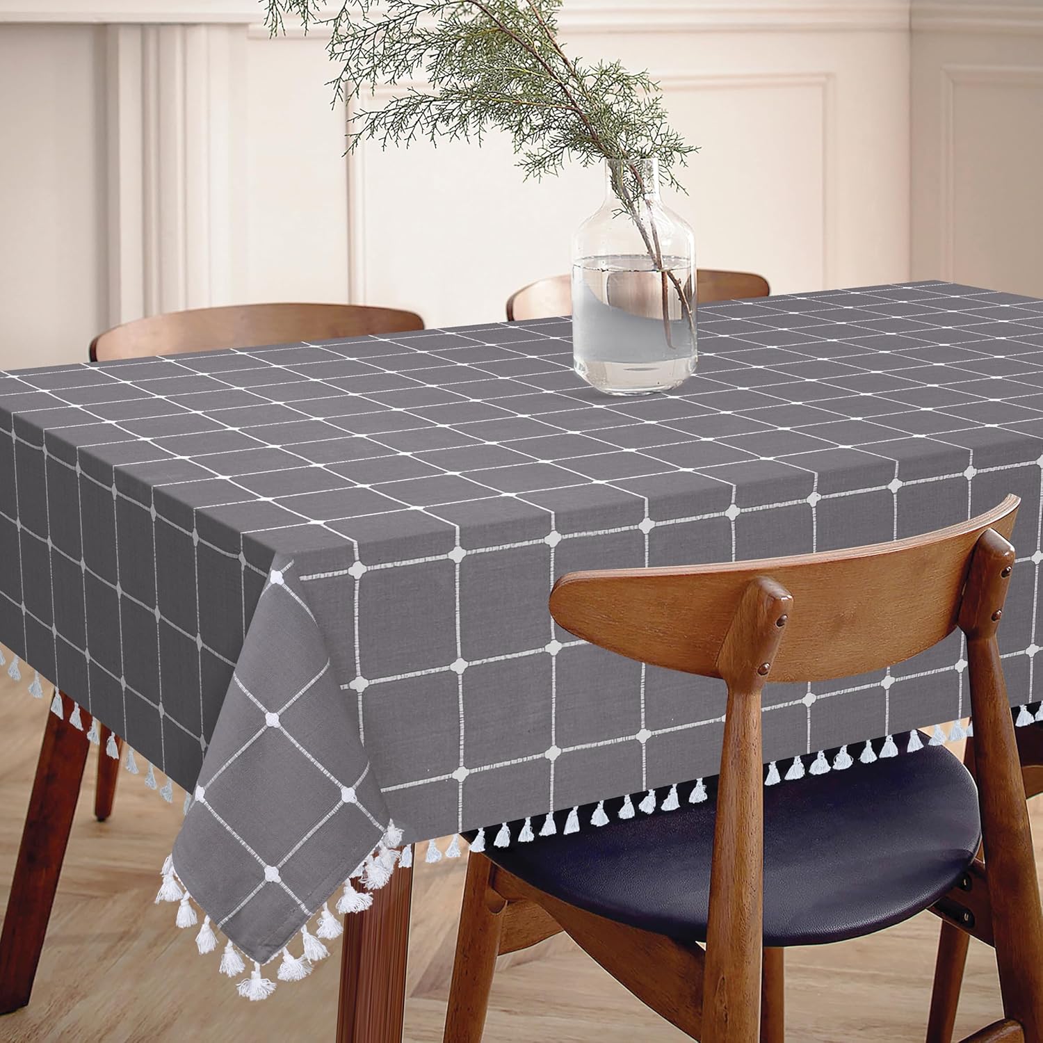 Cotton Clinic Elegant Geometric Tablecloth with Tassel - 55x120in Rectangle - Soft, Durable, & Washable - Perfect for Thanksgiving, Christmas & Dining Room Decor - Pure Cotton Tablecloth - Dark Grey 120" x 55" (Rectangular)