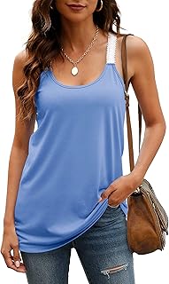 WEESO Women's Tank Tops Scoop Neck Lace Trim Straps Color Block Basic Flowy Sleeveless Tops