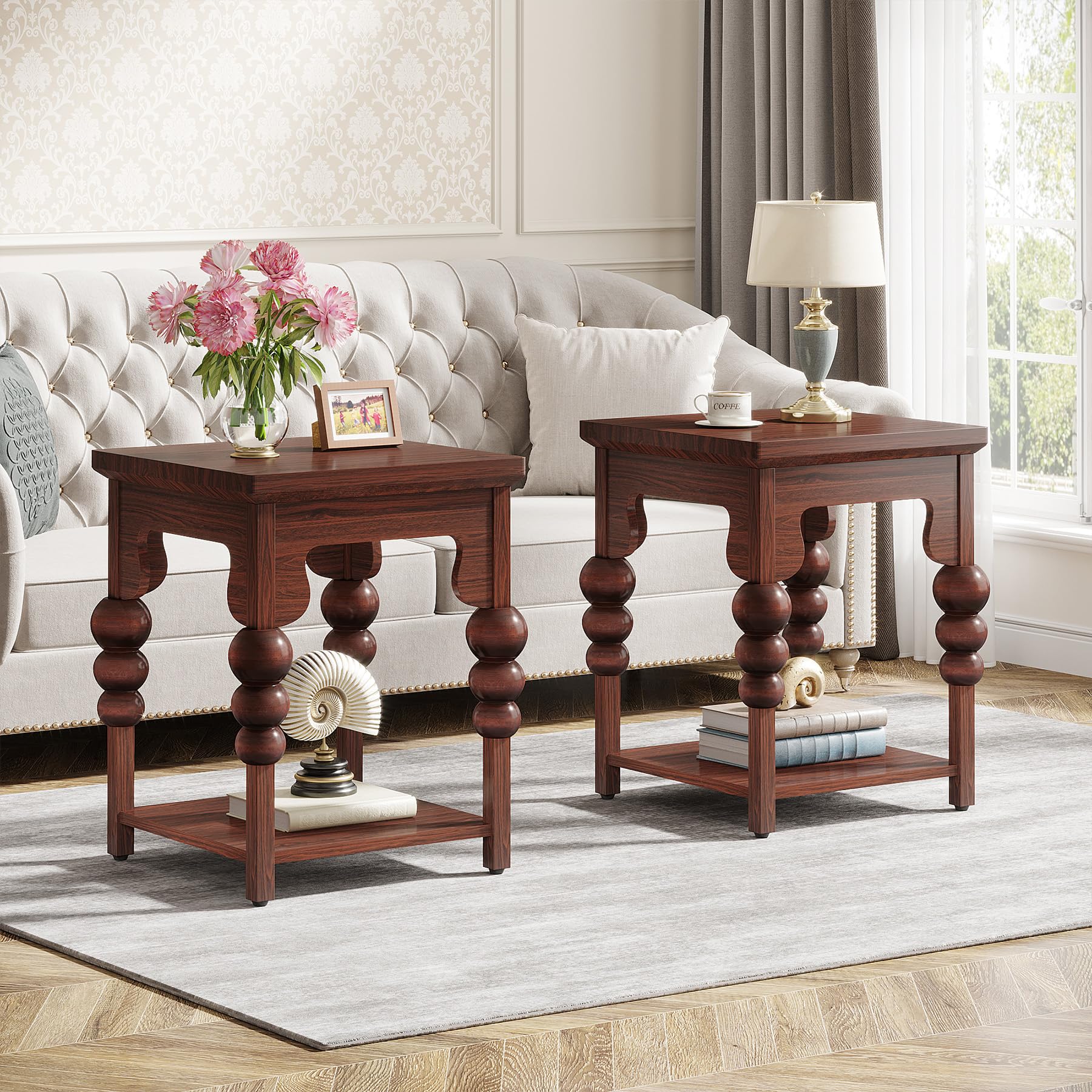 Tribesigns End Tables Set of 2, All-Wood Side Table with 2-Tier Storage ...