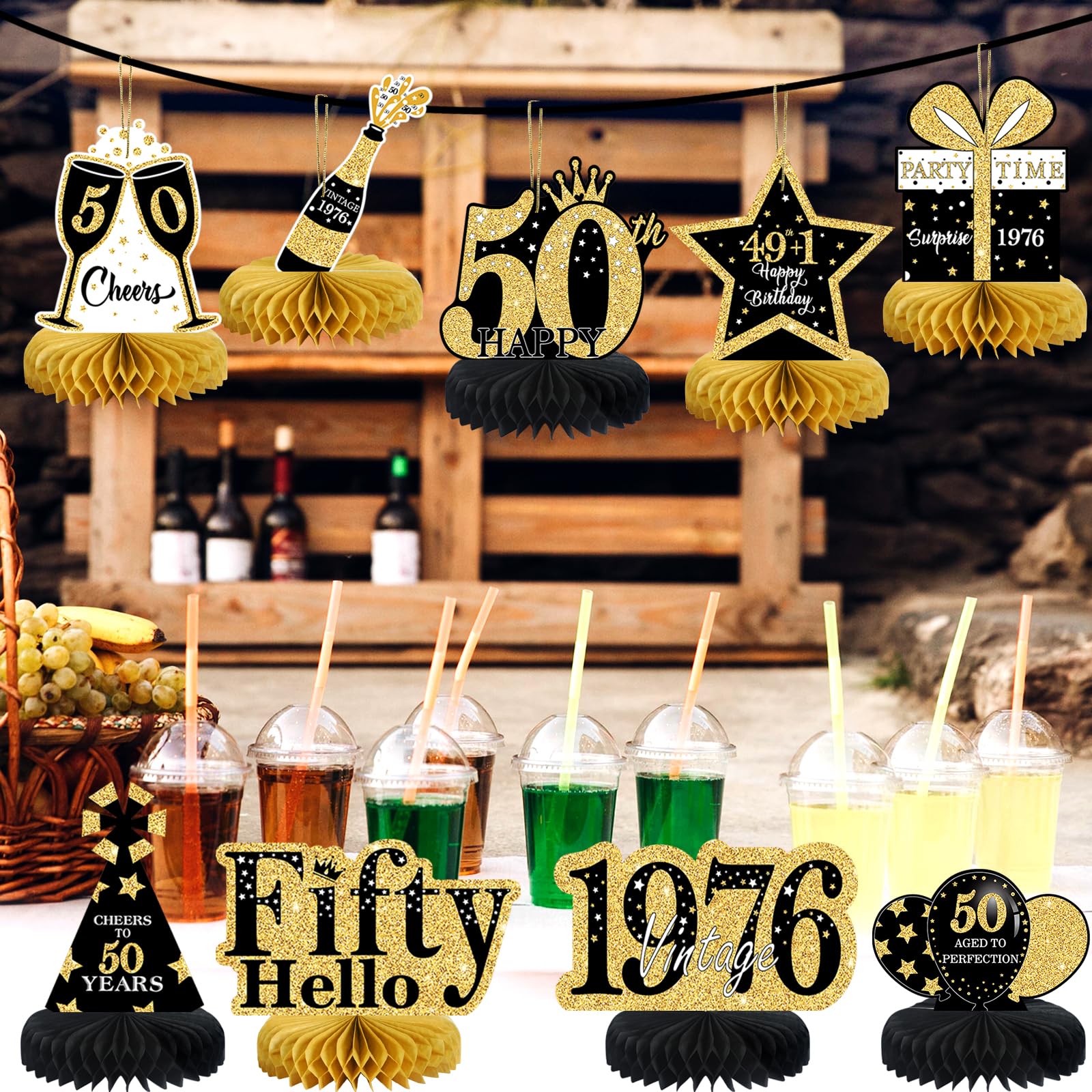 Snapklik.com : 9 Pcs 50th Birthday Decorations Honeycomb Centerpieces