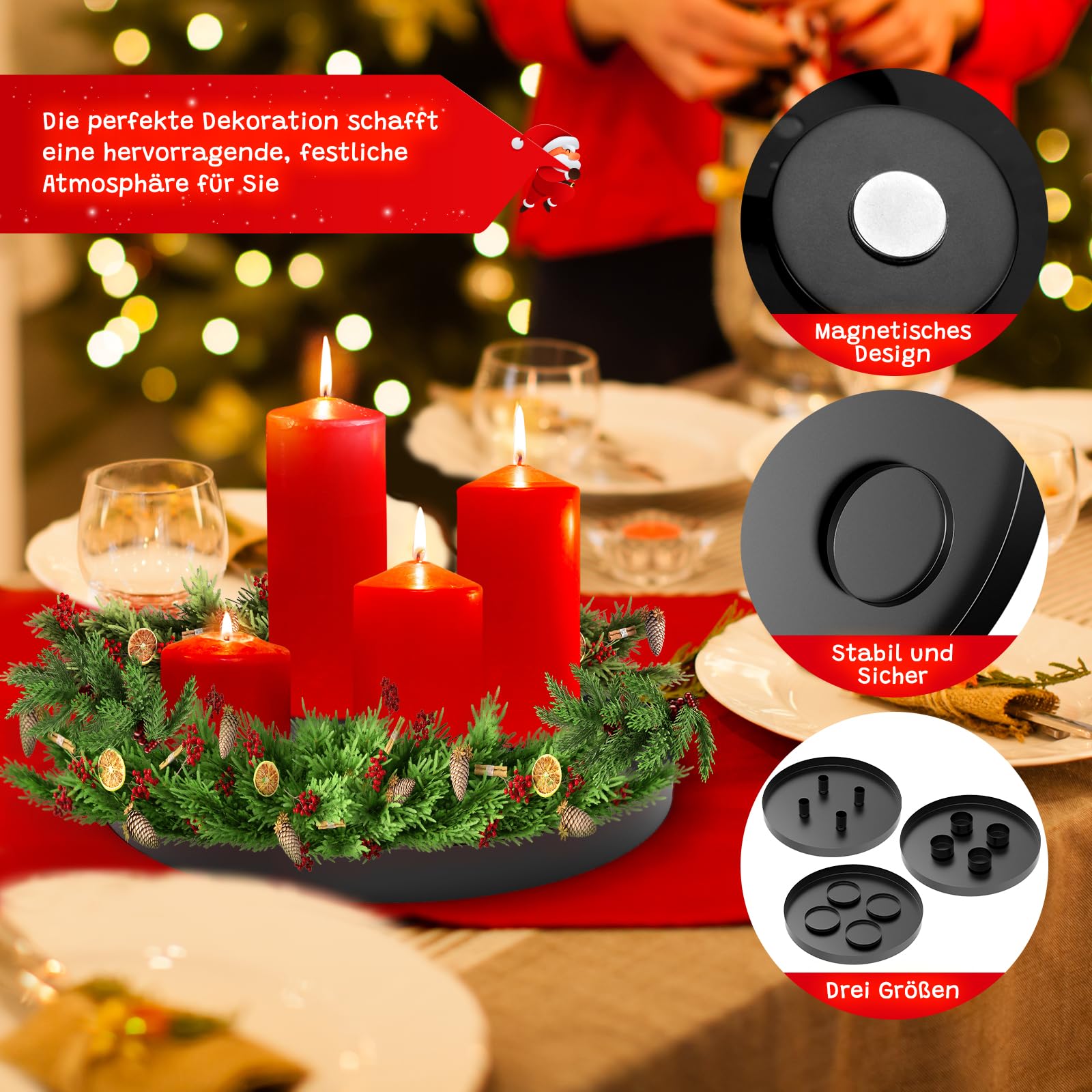 ARTECSIS 4 portacandele a forma di corona dell'Avvento, 6,5 cm, colore nero, da