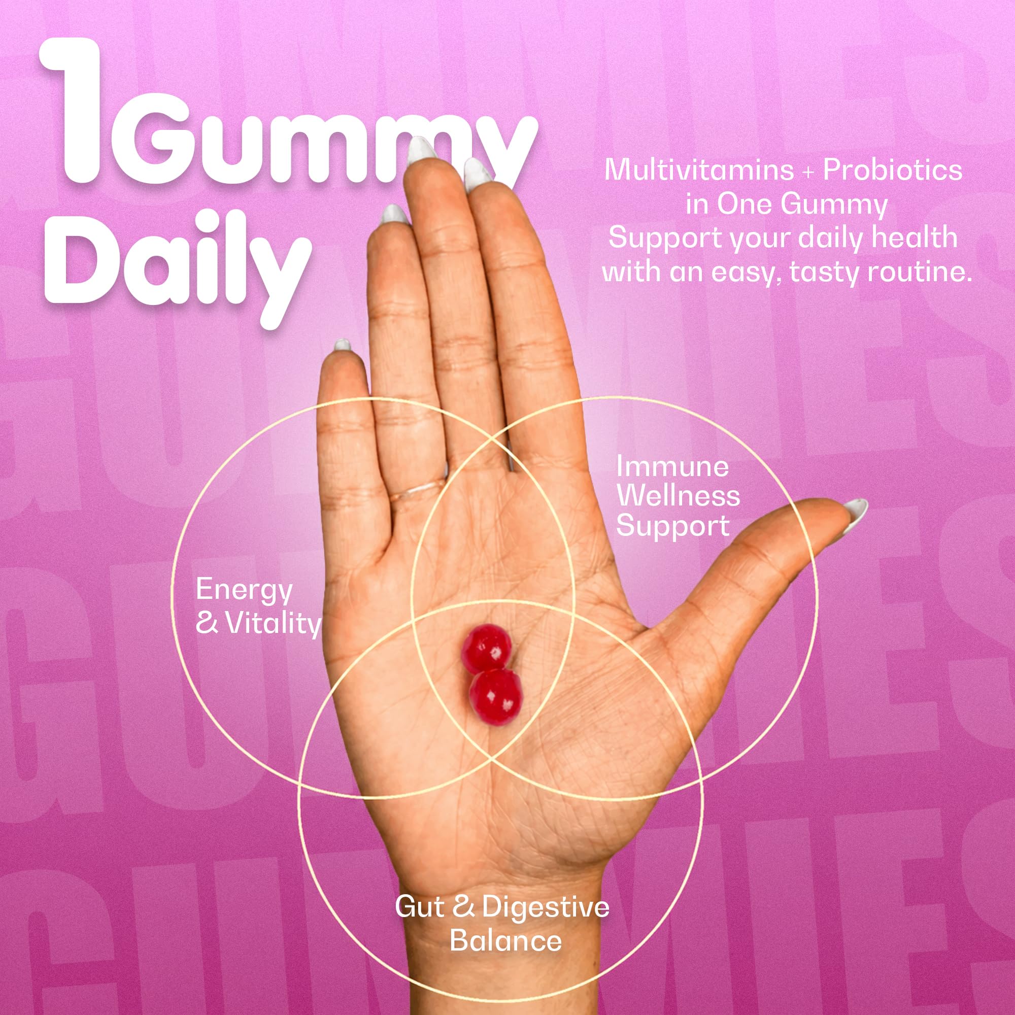 Multivitamins + Probiotic Gummies for Adults | Strawberry Flavour | No Added Sugar | With Vitamins A, B3, B6, B12, C, D2, E, Zinc, Biotin & Iodine | Bacillus clausii UBBC-07 | 60 Gummies | 180g — Amazon image 4