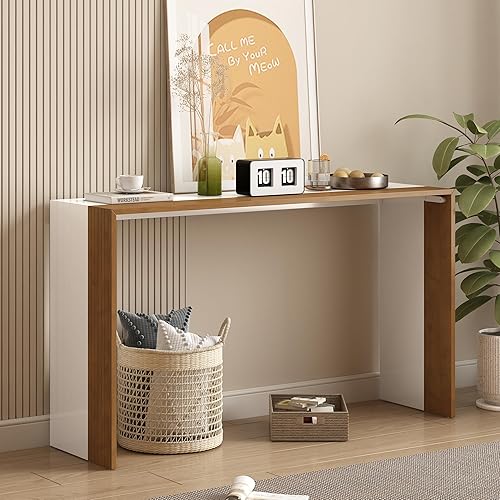 Mesa consola moderna de estilo minimalista de 55.3 pulgadas, mesa de sofá de madera maciza con bloques de color con mesa espaciosa para entrada,