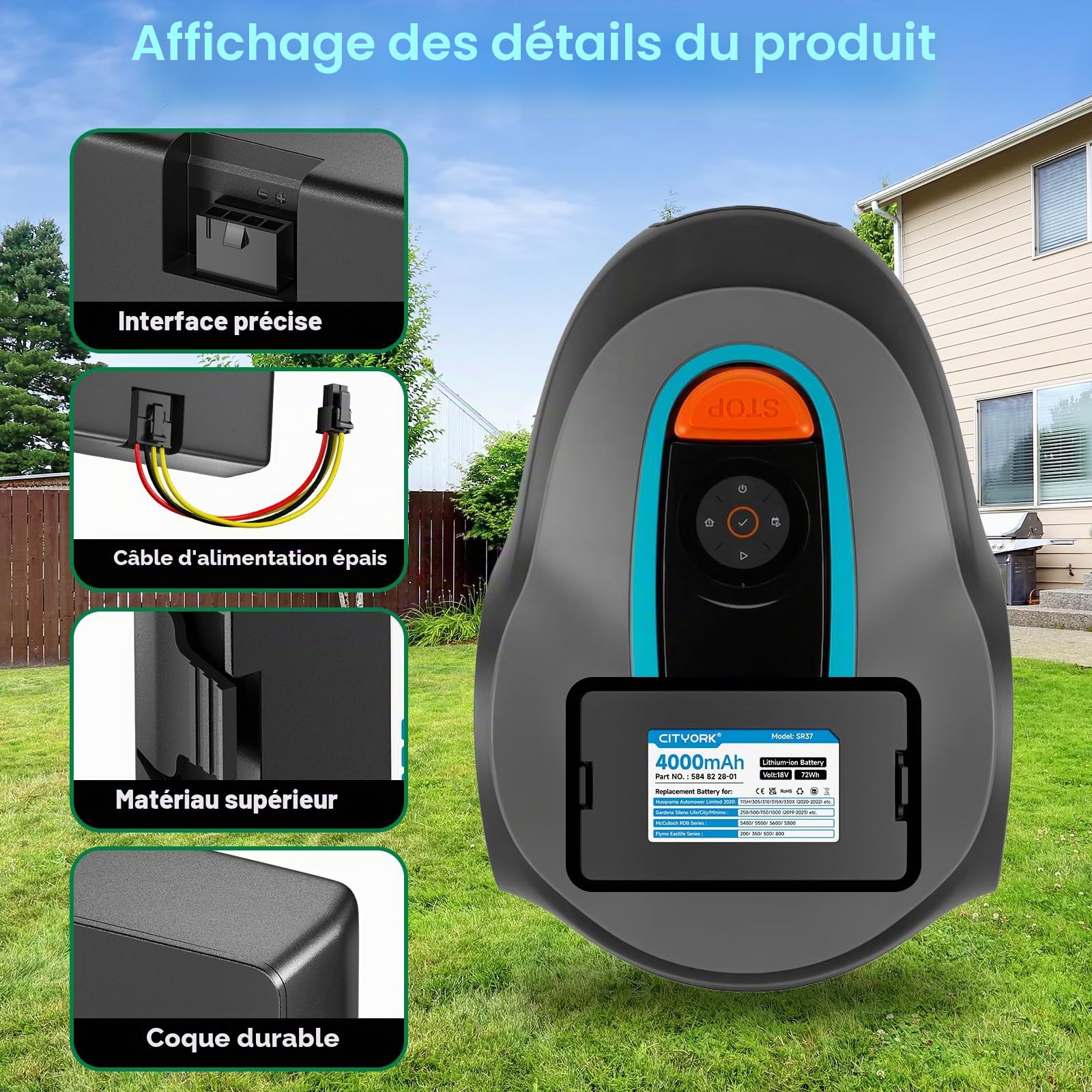 CITYORK 18V/4000mAh Tondeuse Batterie pour Husqvarna Automower Limited 2020-2022: 115H 305 310 315 315X, pour Gardena Sileno Minimo 250/500, pour Gardena Sileno City/Life:1250/1000/750/600 (2019-2023)