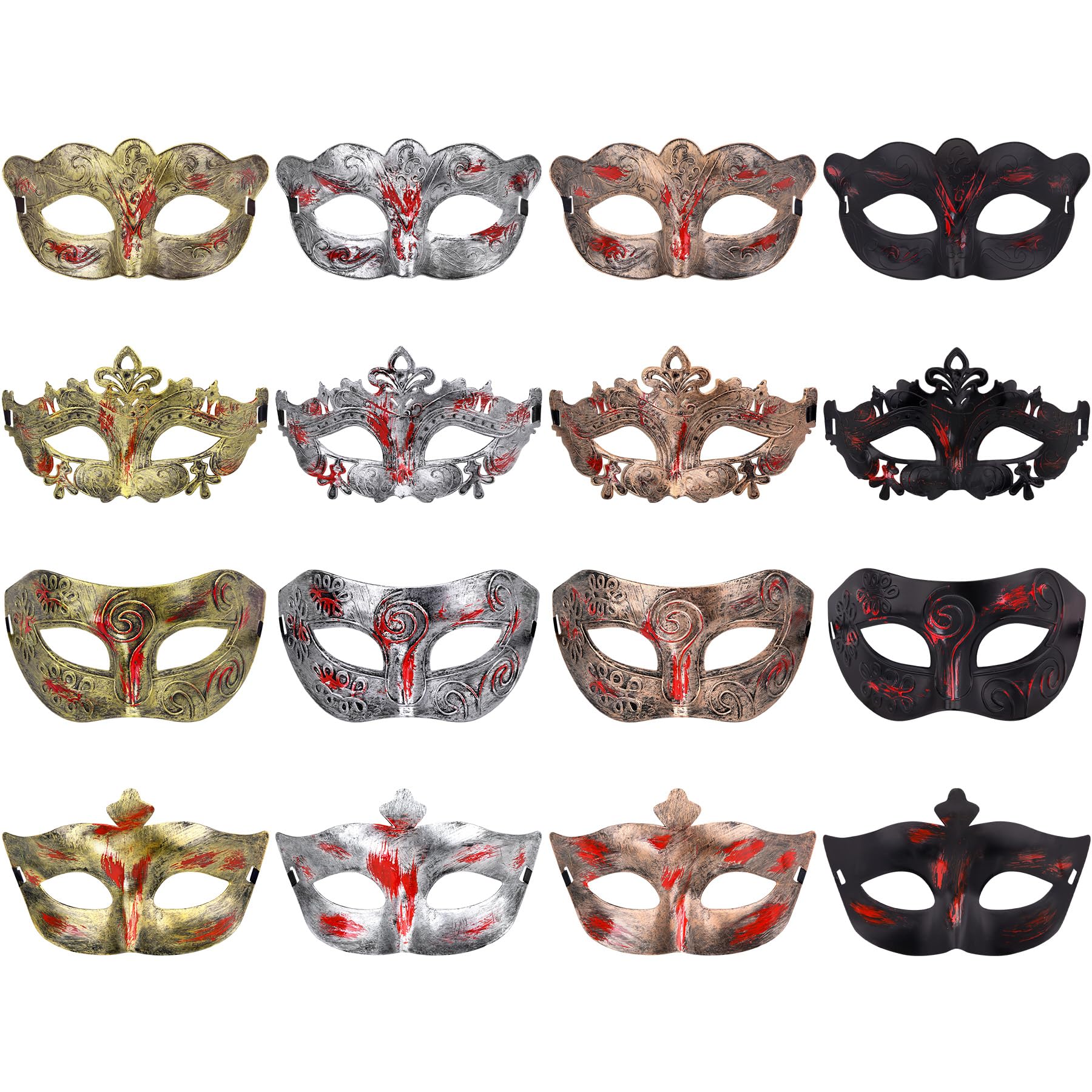FEQO 16 Pieces Masquerade Masks Venetian Vintage Antique Masks (Blood)