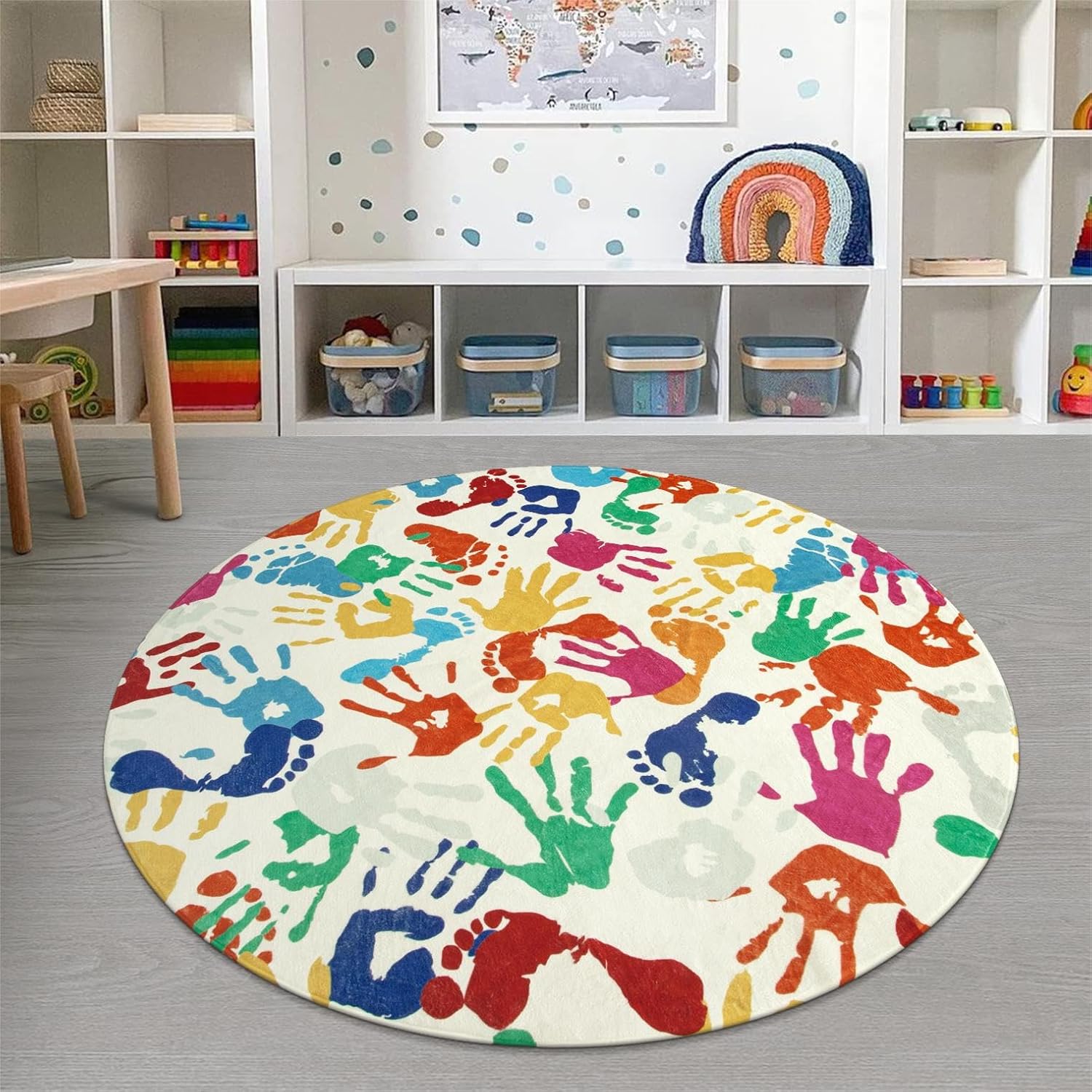 STARUIA Large Round Rug for Classroom 6 Ft, Colorful Circle