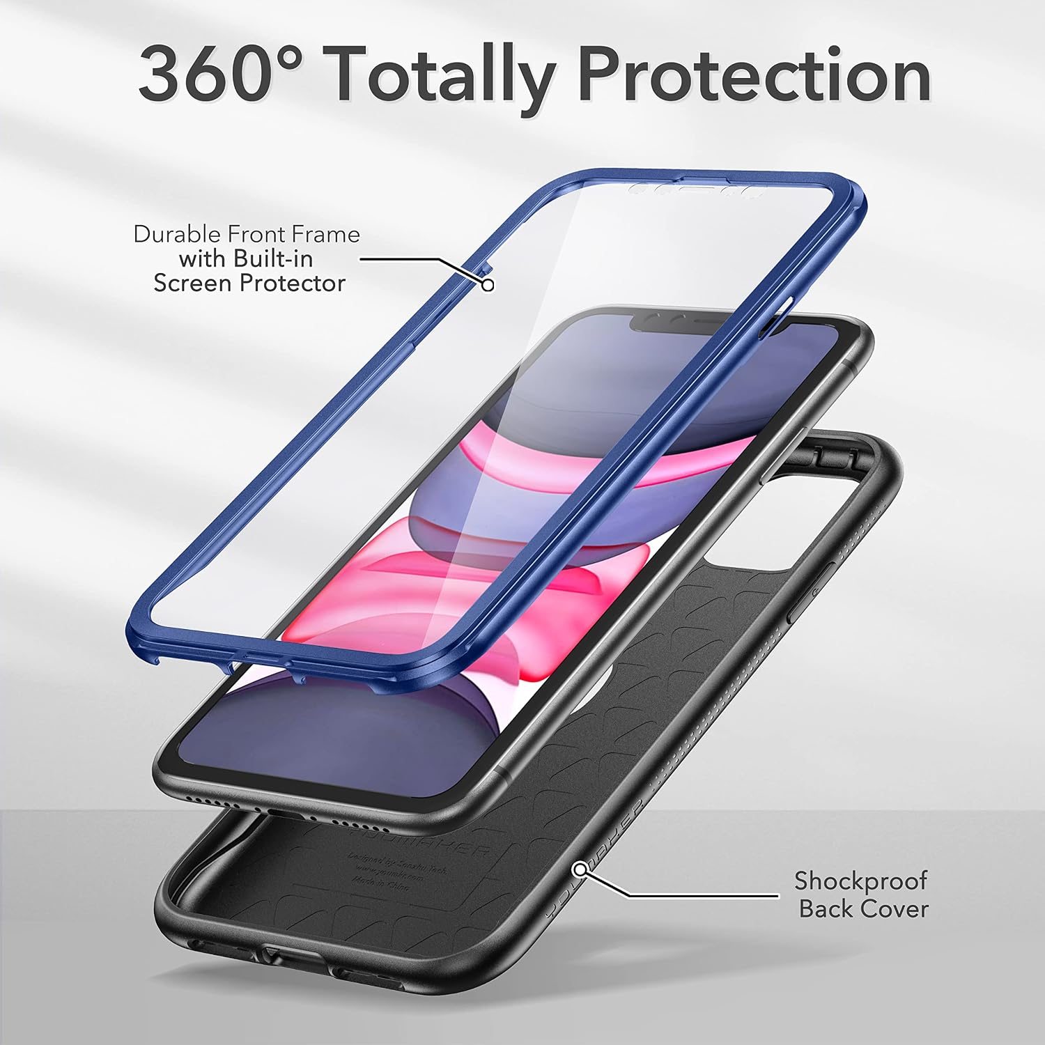 YOUMAKER Metallic Designed for iPhone 11 Case, Full Body Rugged with Built-in Screen Protector Heavy Duty Protection Slim Fit Shockproof Cover for iPhone 11 Case 6.1 Inch-CobaltBlue