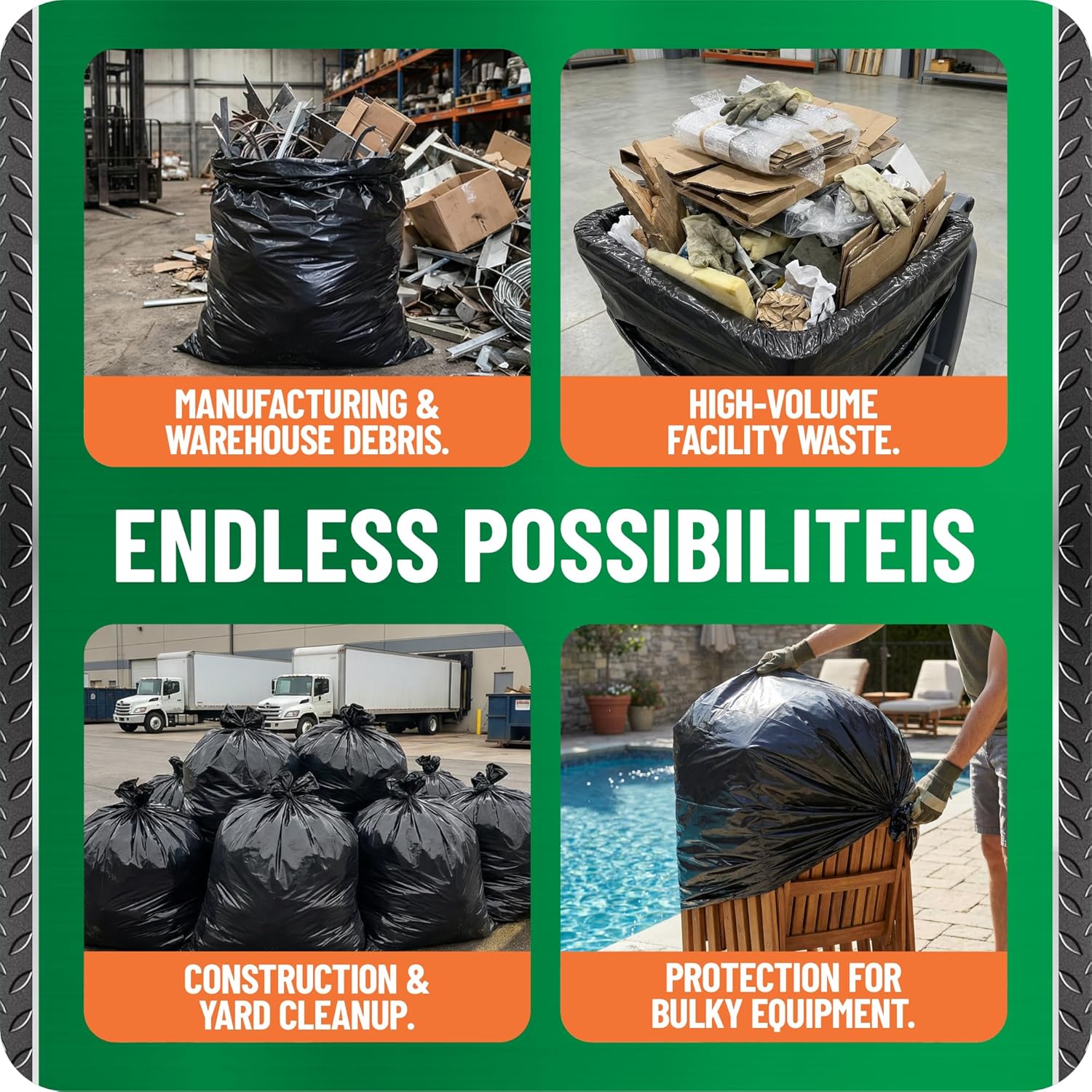 95-96 Gallon Heavy Duty Trash Bags – 1.4 Mil Extra Large 61" x 68" Garbage Bags for Rollaway Cans & Large Outdoor Trash Bins – Tear & Leak Resistant Commercial Liners – 40 Count Black, Made in USA