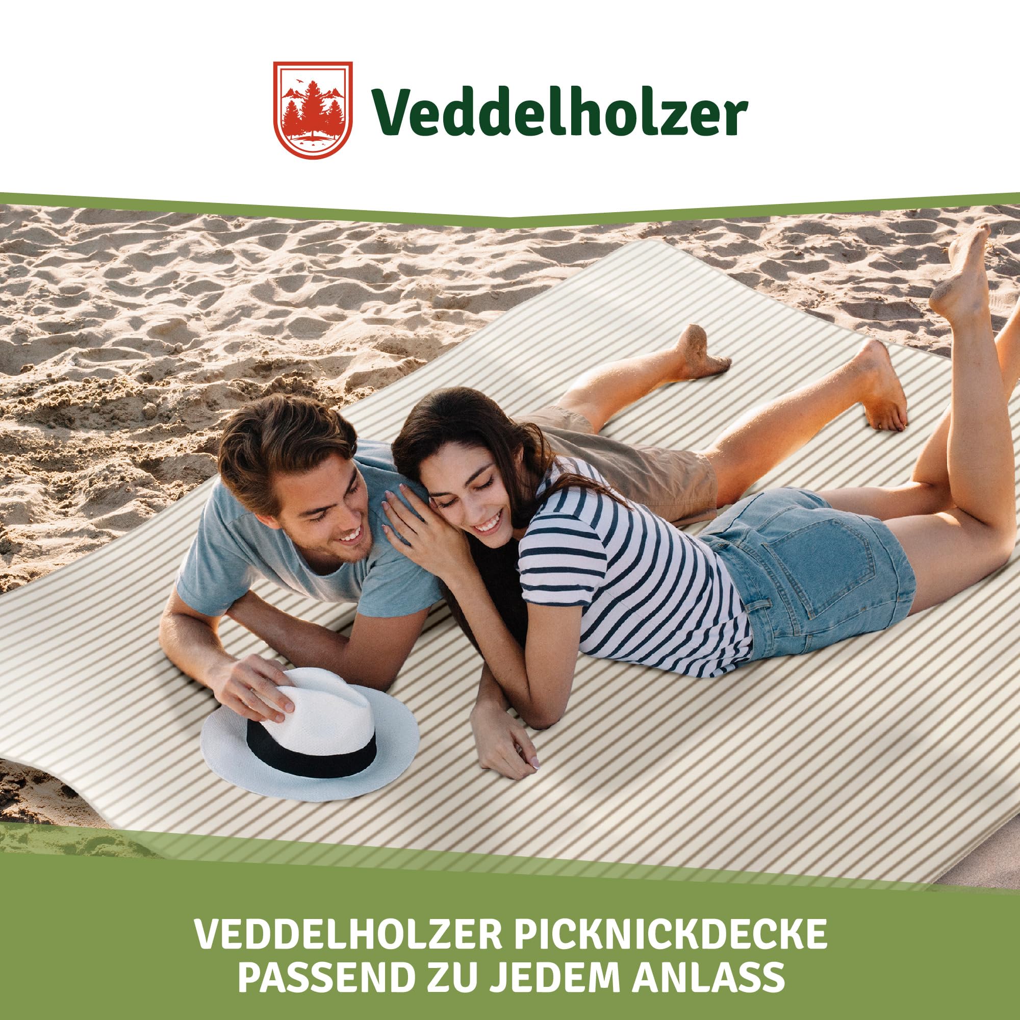 Veddelholzer 200 x 200 cm Beach Picknickdecke wasserdicht, sandfeste Stranddecke XXL isoliert & gepolstert Ideal für Outdoor, Camping, Strand, Park, Festival & Picknick Einfach faltbar & waschbar
