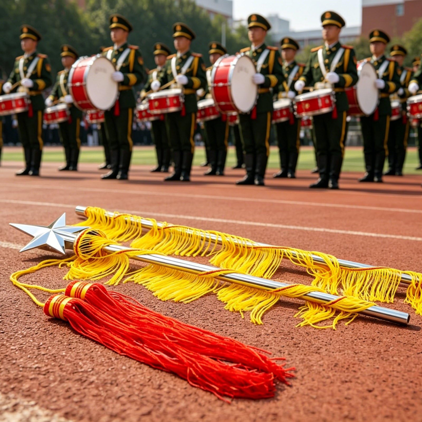 Tambourmajorstab Edelstahlkonstruktion Marschstab mit Stern Tambourstab für Tambourmajore, Kapellmeister, Musikfeste, Schulveranstaltungen, Silber