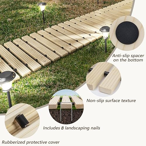 Miniatura 3 de Camino de jardín de madera de 16 pies, camino de pasarela desplegable al aire libre para patio, césped, patio trasero, playa, boda