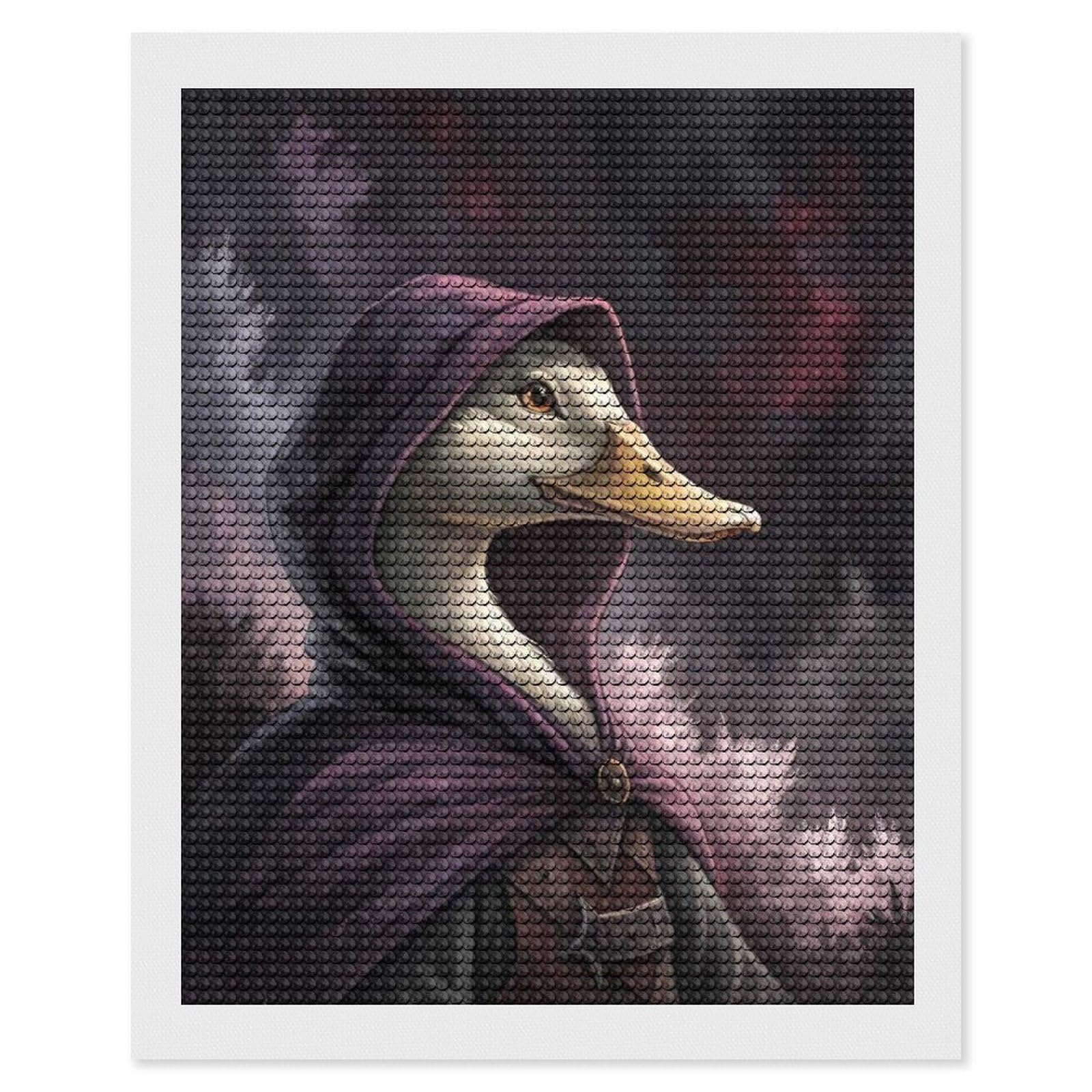 Junmoney Mysterious Duck in A Hooded Cloak Diamond Painting Set 16"x20", Full Kit Included, Sparkling Round Gems, Farmhouse Decor, Festive Craft Gift